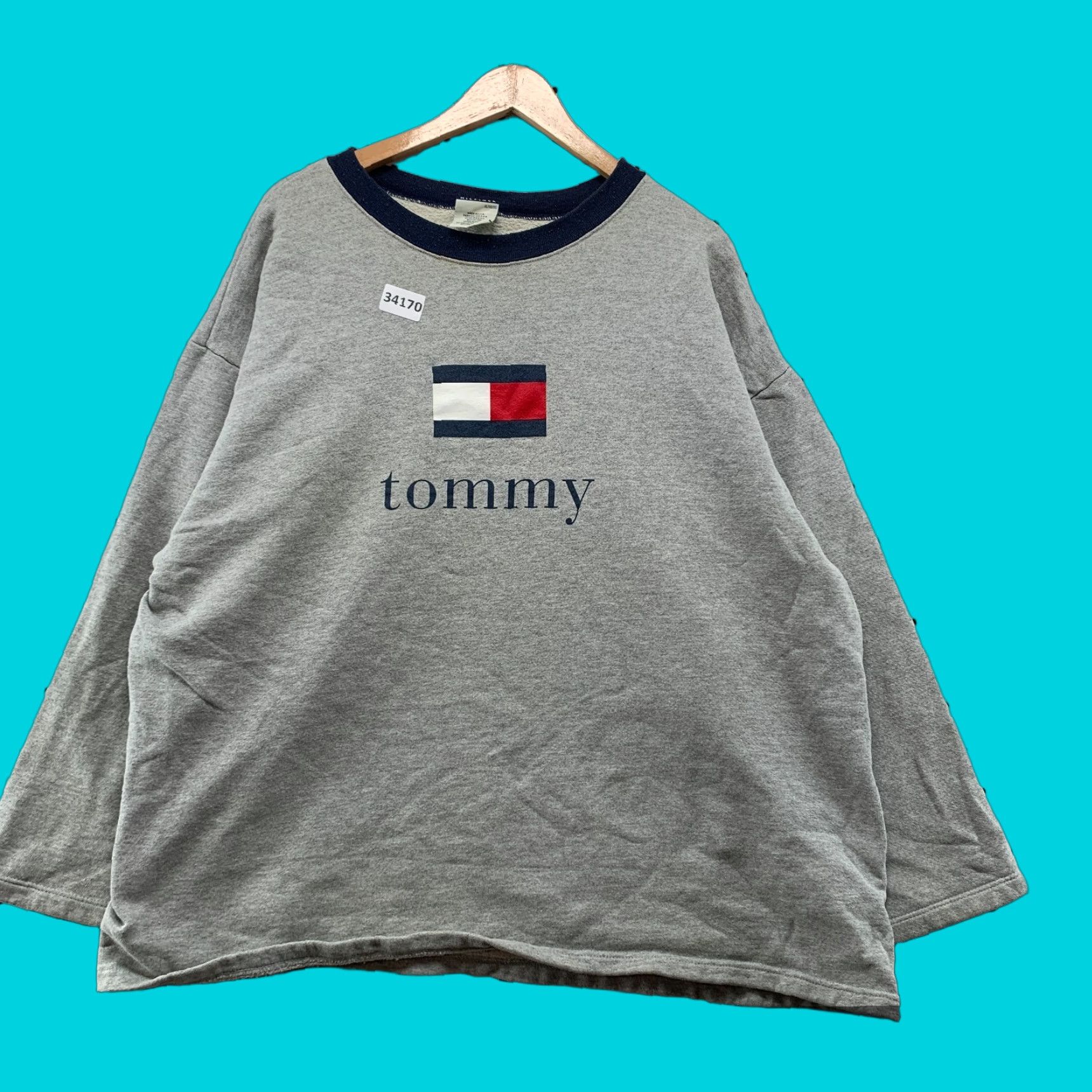 Tommy Hilfiger VINTAGE Tommy Hilfiger Long Sleeve Shirt Mens XL Gray Flag Logo Made in USA Size US XL / EU 56 / 4 - 1 Thumbnail