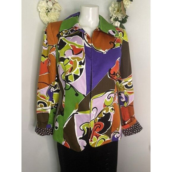 Other VTG Dana Buchman Size 4 Blazer Jacket Multi Color Abstract P Size S / US 4 / IT 40 - 2 Thumbnail