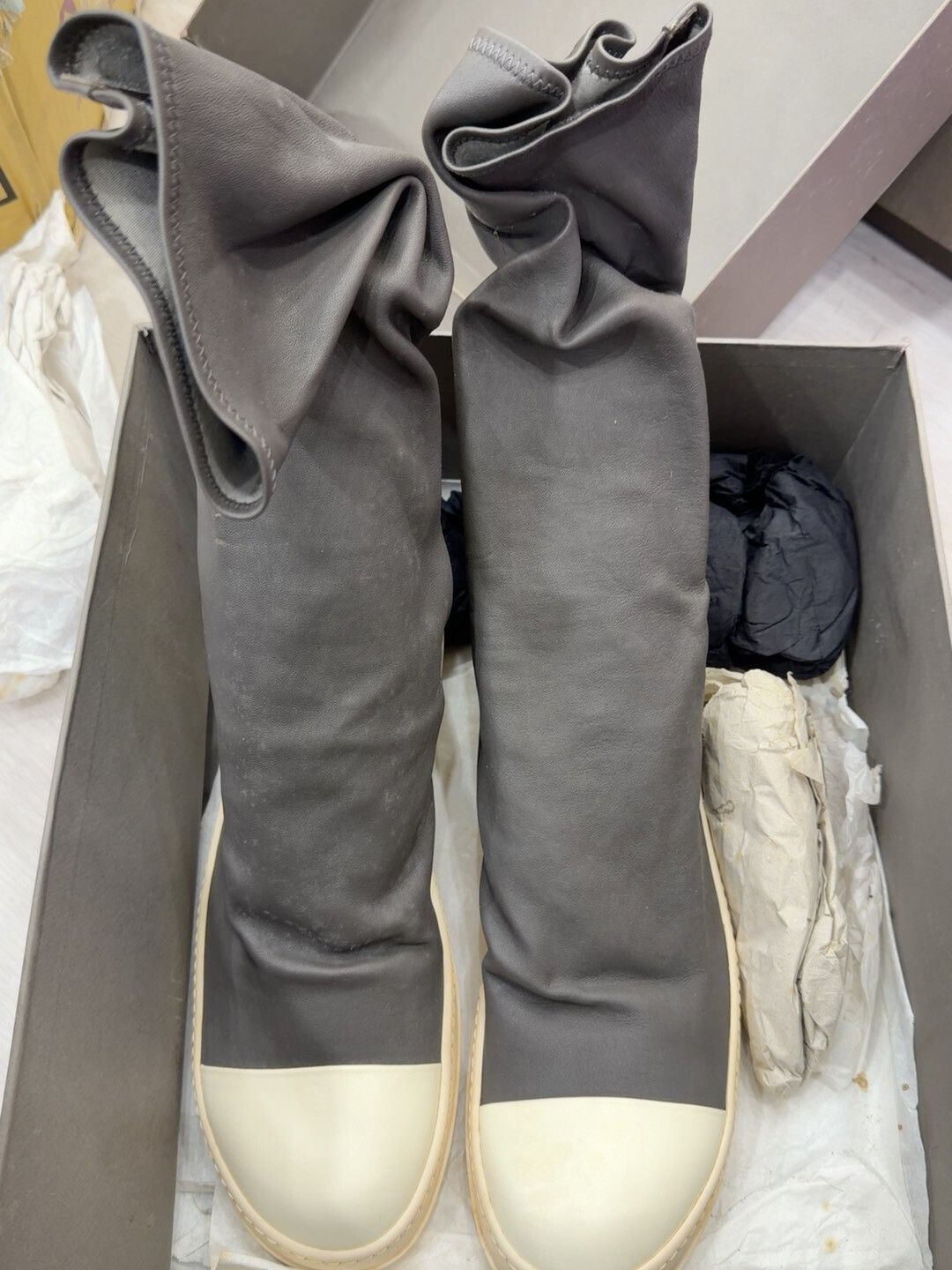 Rick Owens Gray High-Top Boots