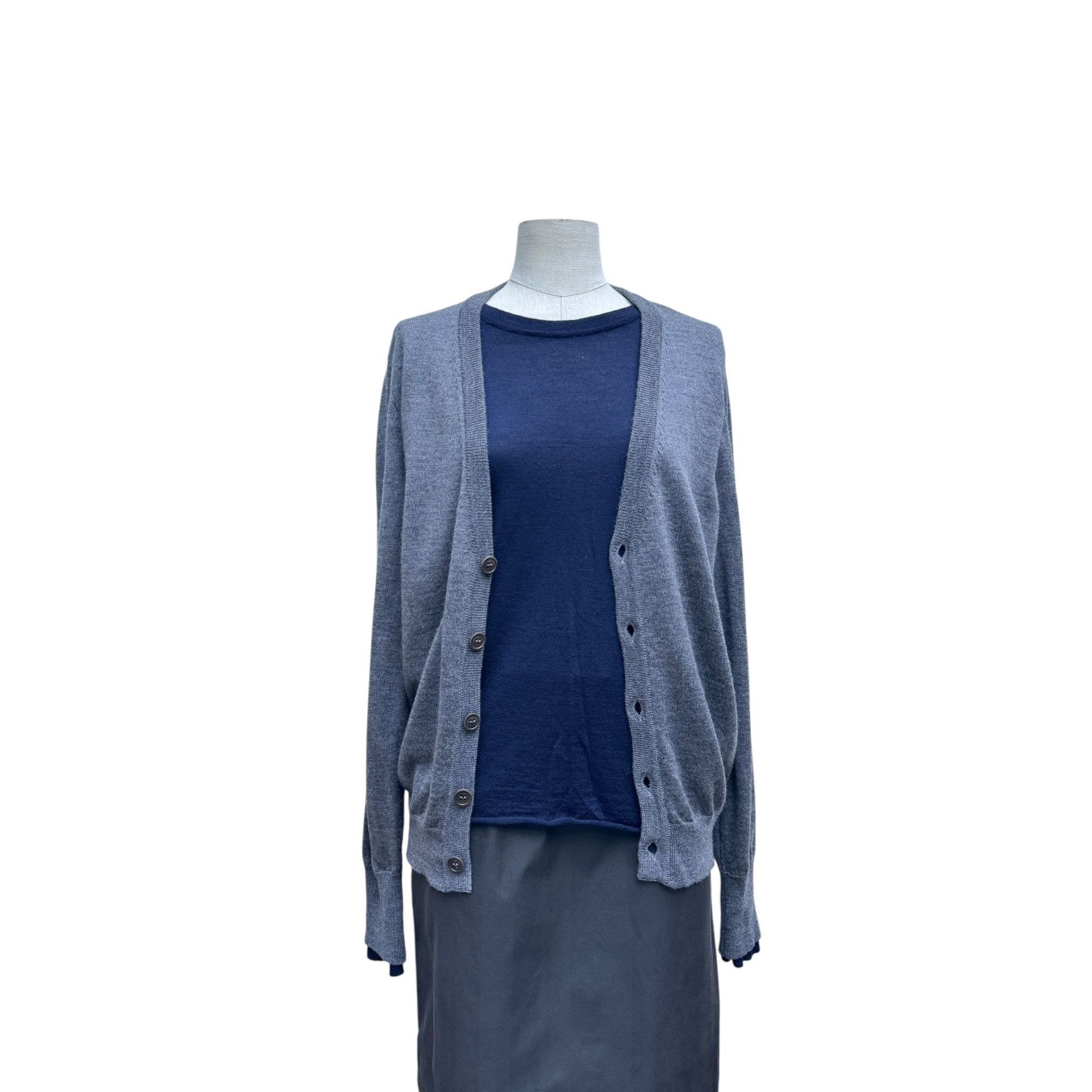 Maison Margiela Grey Wool Sweater with Layered Navy Insert Size US S / EU 44-46 / 1 - 1 Thumbnail