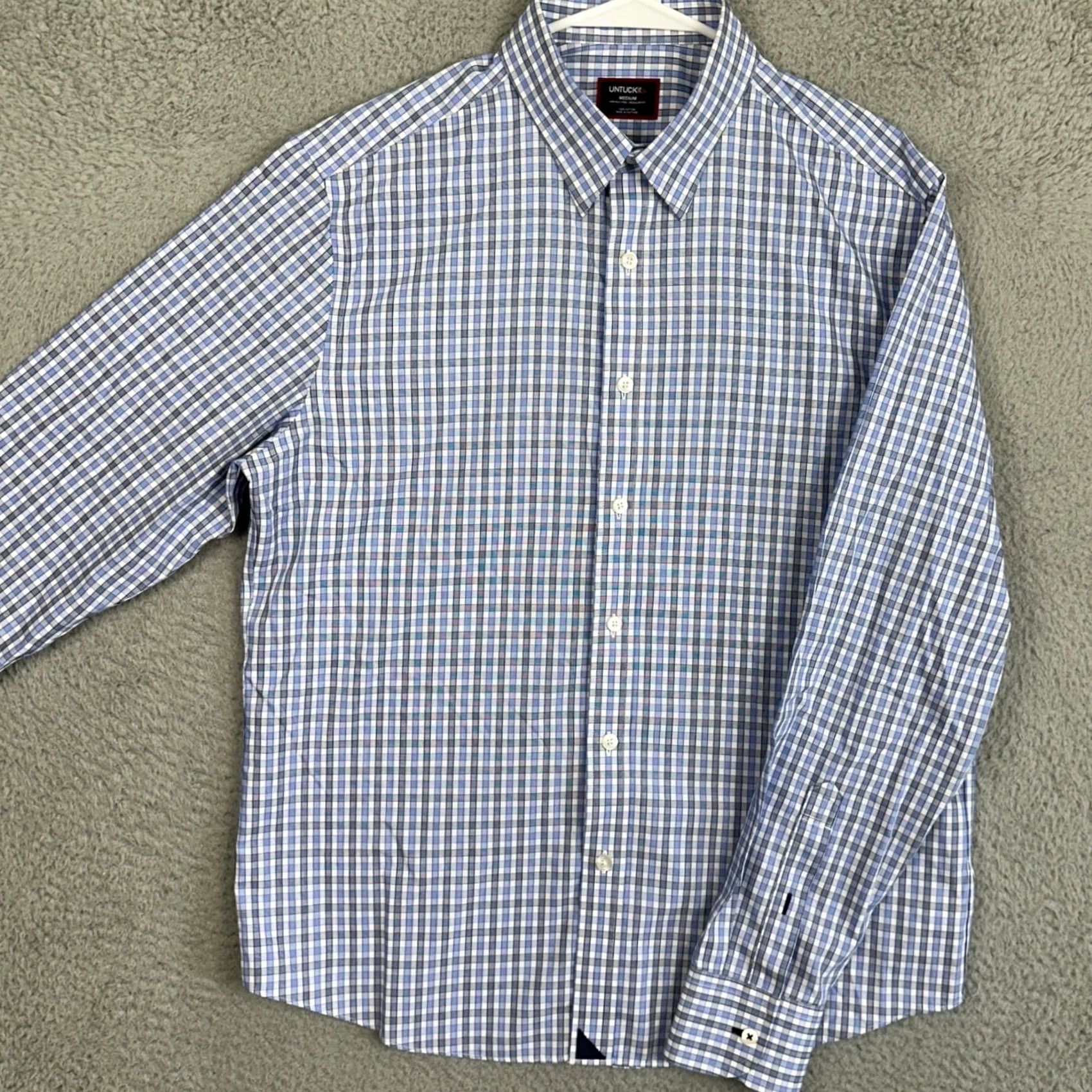 UNTUCKit UNTUCKit Shirt Mens M Blue White Regular Fit Button Up Plaid Long Sleeve Button-Up Collar Size US M / EU 48-50 / 2 - 2 Thumbnail