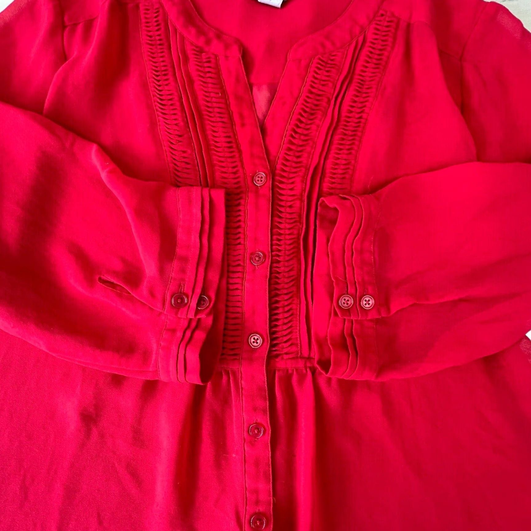 Vintage Chico's Red Semi Sheer 3/4 Sleeve Blouse Top Womens Small Flowy Button Shirt Size S / US 4 / IT 40 - 6 Thumbnail