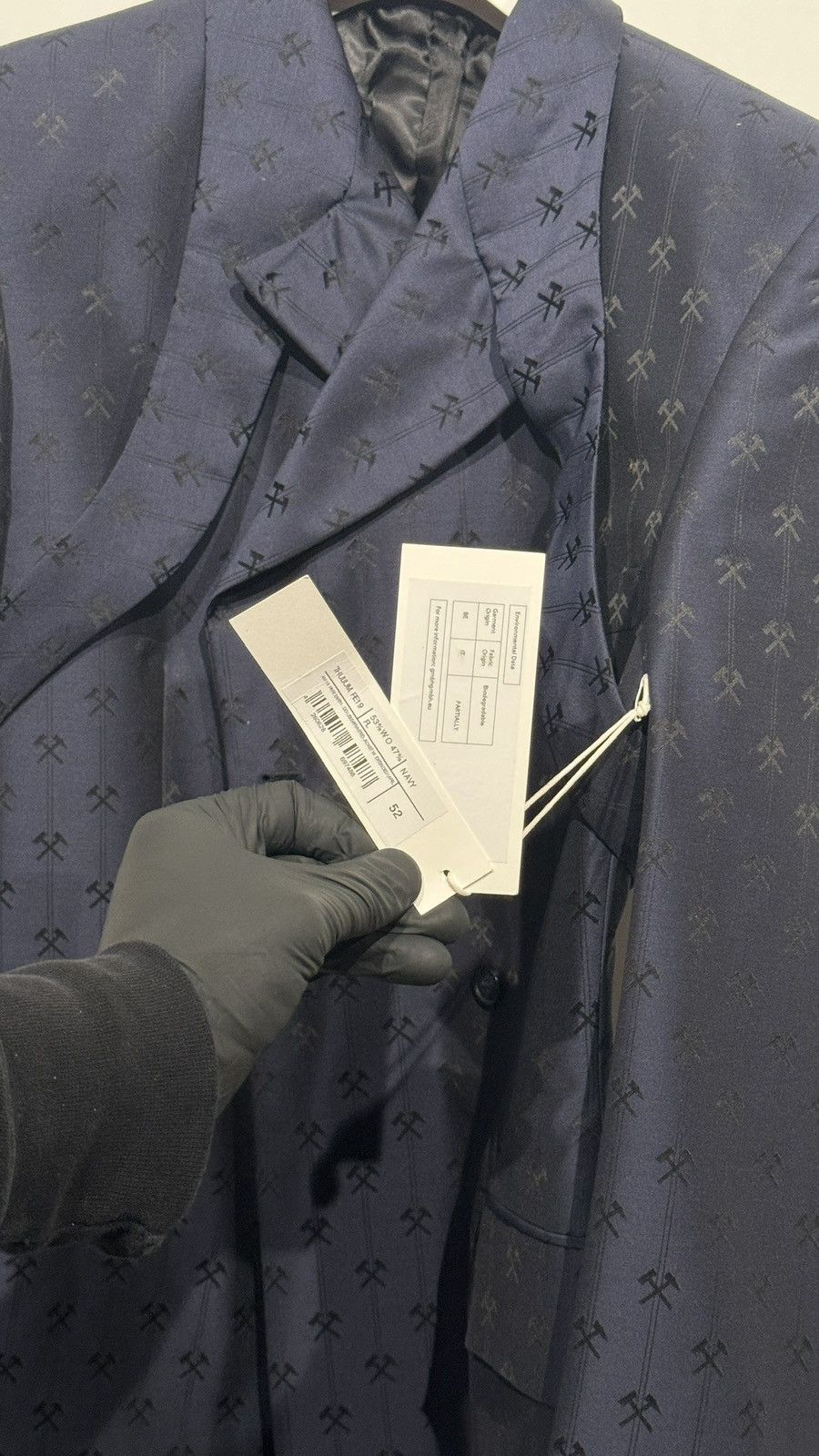 GmbH GmbH Navy Double-Breasted Jacquard "Hammer" Blazer - Size 52 Size 52R - 4 Thumbnail