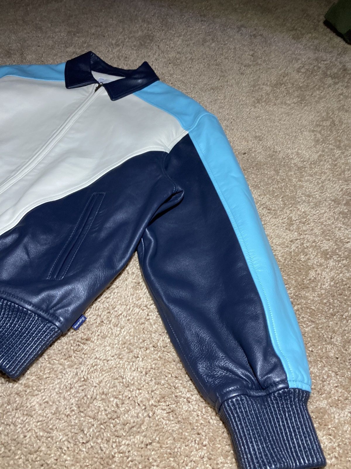 Supreme New SS18 Supreme Studded Arc Logo Leather Jacket Blue 2018 Size US S / EU 44-46 / 1 - 8 Thumbnail
