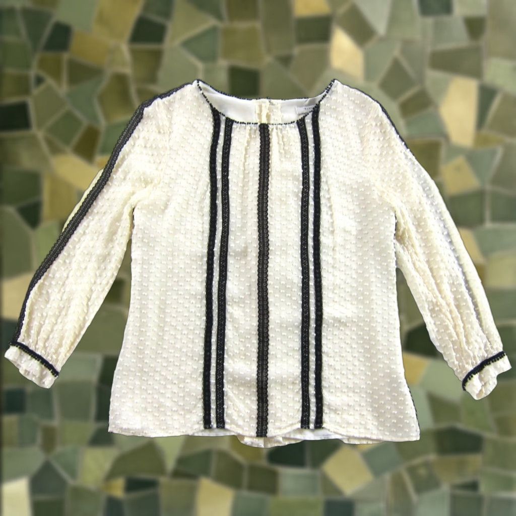 J.Crew J.Crew Silk Ivory Black Lace 3/4 Sleeve Tunic Peasant Blouse Women Size 4 Size S / US 4 / IT 40 - 1 Thumbnail
