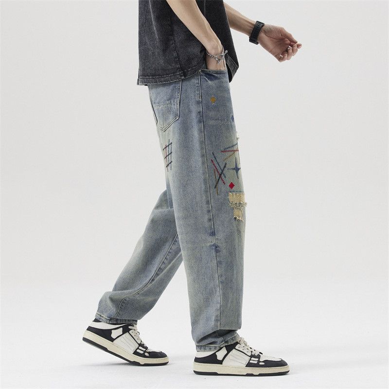 Japanese Brand Japanese retro embroidery ripped straight jeans y2k Size US 32 / EU 48 - 6 Thumbnail