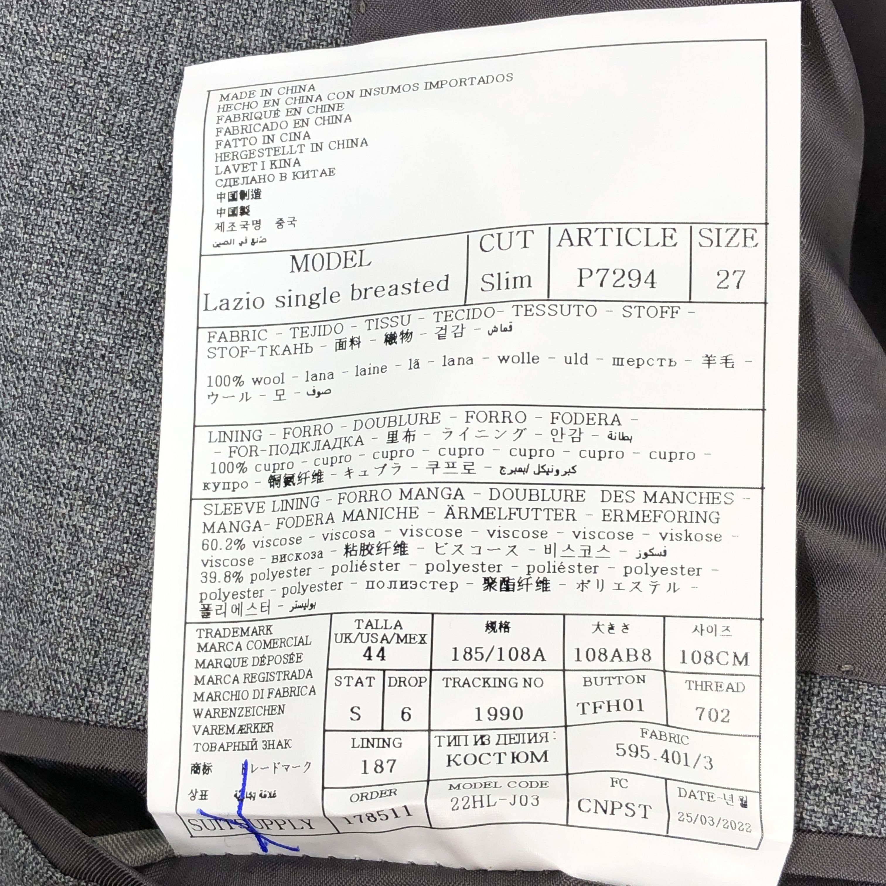Suitsupply Lazio Single Breasted Wool Blazer Size EU:27; UK:44; US:44S Size 44S - 9 Thumbnail
