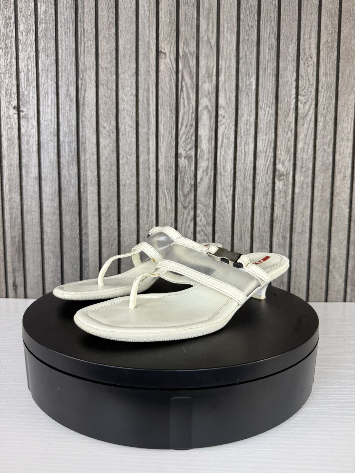 Prada PRADA Beige Leather Clear Thong Kitten Heel Sandals EU 37.5 Size US 7.5 / IT 37.5 - 1 Thumbnail