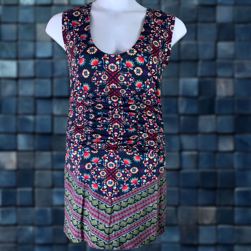 VINTAGE Free People Dress Sleeveless Short Bodycon Floral Tie Dye  Multicolor Women Large