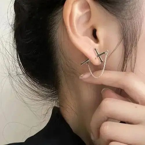 VIBE Men's cross earrings with chain Size ONE SIZE - 3 Thumbnail