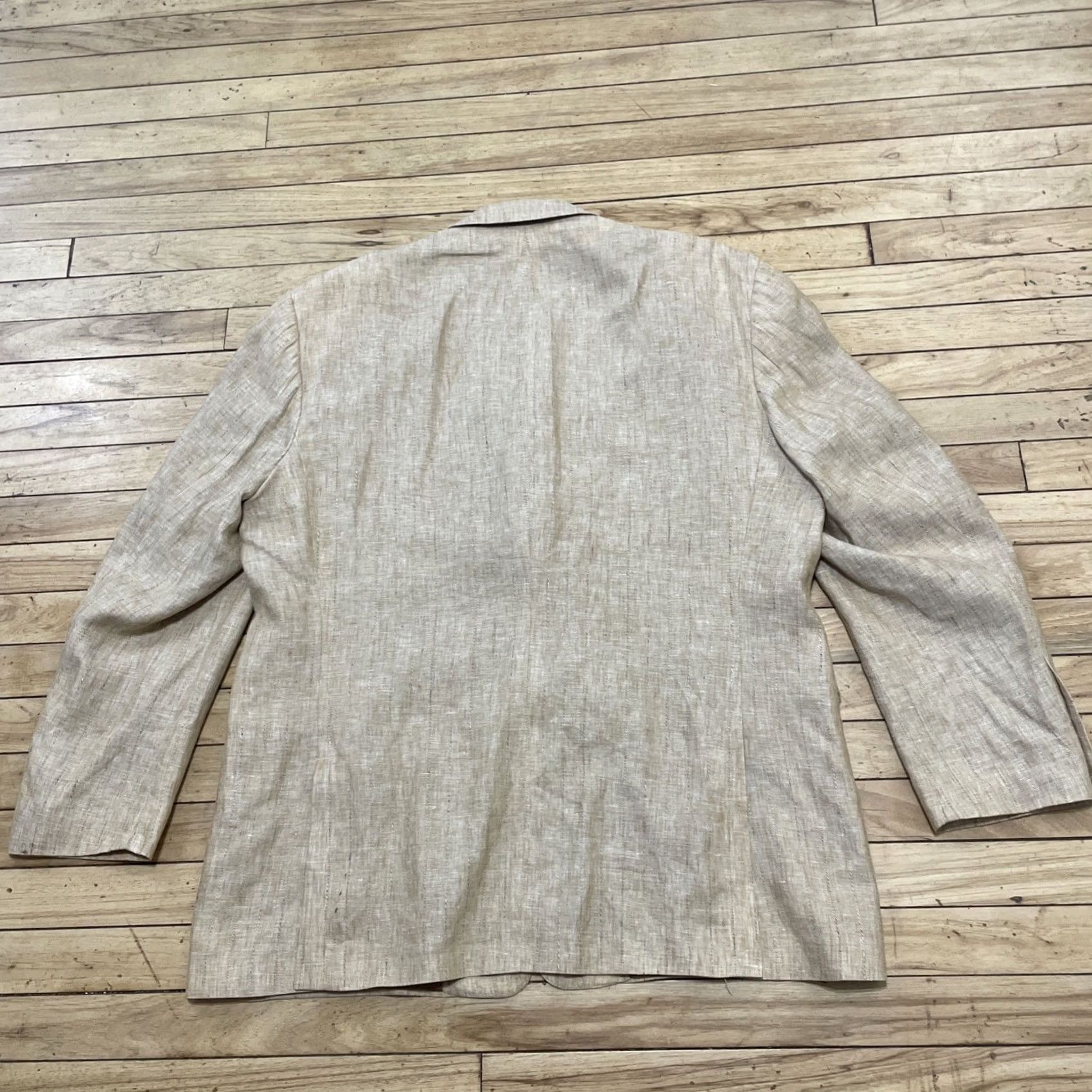 Vintage Vtg Giovanno Collezione Blazer Men 46 R Tan Stripe Linen Vintage Grunge Retro 2 Piece Notch Lapel Mens Regular Size 46 Brown Linen Stripe Blazer Size 46R - 2 Thumbnail