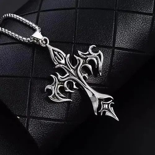 Other Vintage Flame Cross Pendant Necklace Long Chain Punk Goth Size ONE SIZE - 1 Thumbnail