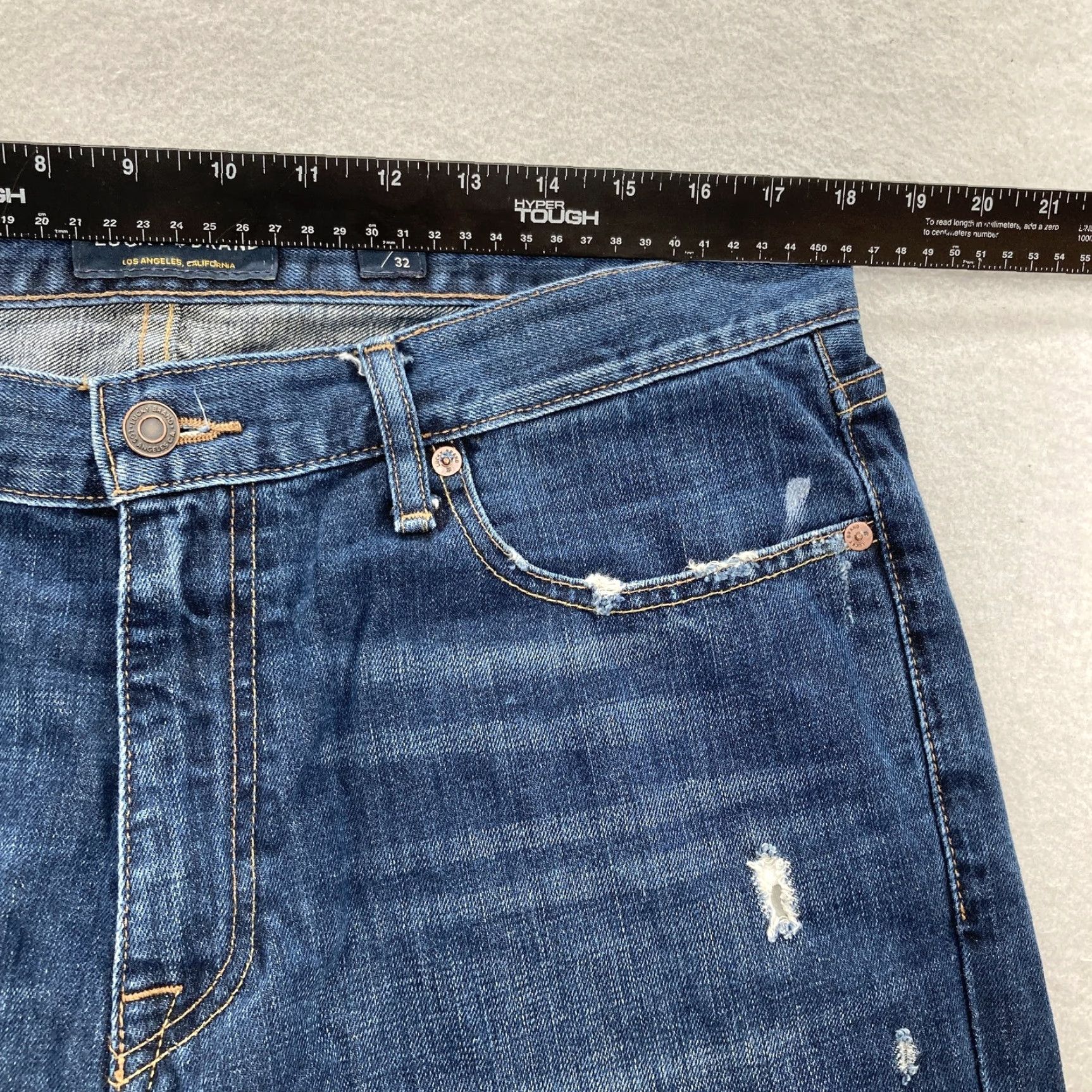 Lucky Brand Lucky Brand Jeans Mens 34x32 410 Athletic Slim Dark Wash Blue Distressed Denim Jeans Size US 34 / EU 50 - 7 Thumbnail