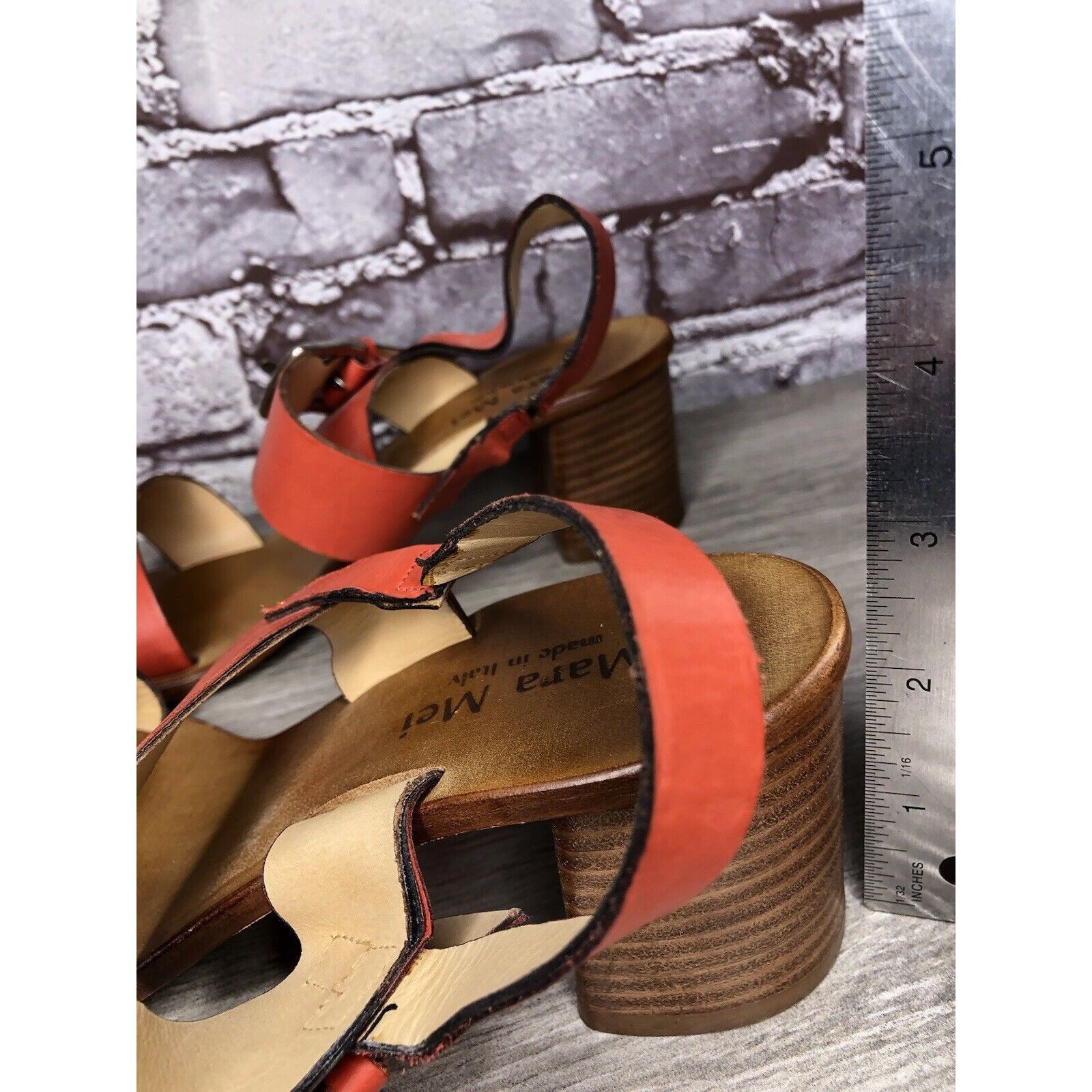 Other Mara Mei Orange Leather Ankle Strap Stacked Heeled Sandals W Size US 8 / IT 38 - 22 Thumbnail
