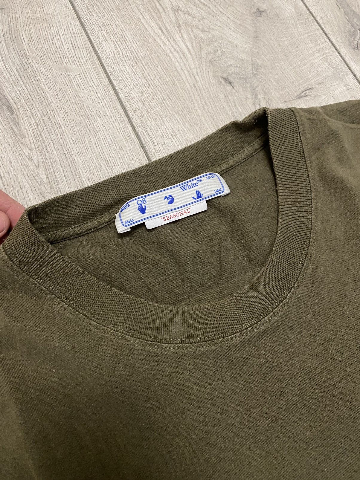 Off-White Negative rubber diagonal stripe Mark Khaki T Shirt