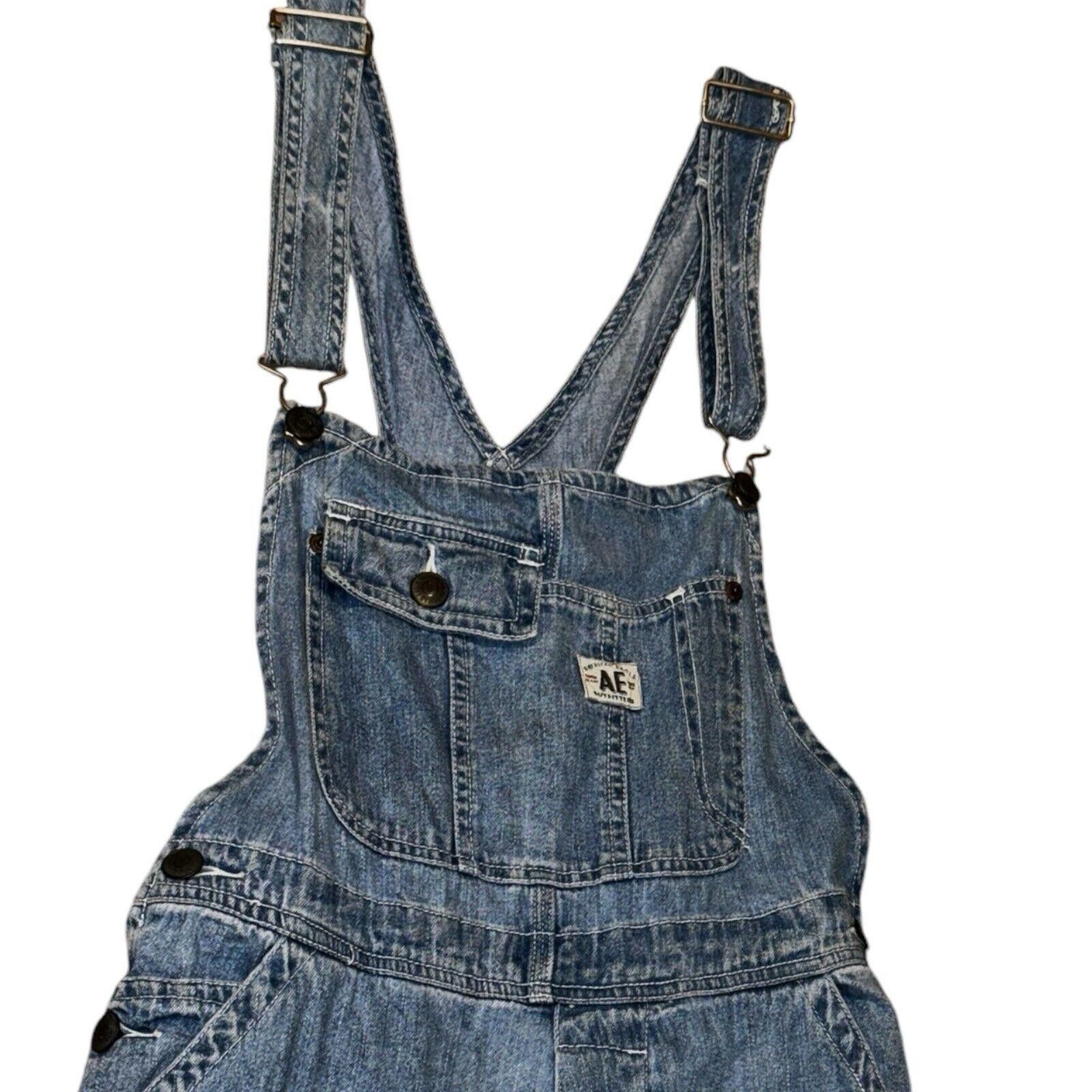 Designer Vintage American Eagle Boyfriend Bib Overalls Sz L Blue Size 36" / US 14 / IT 50 - 2 Thumbnail