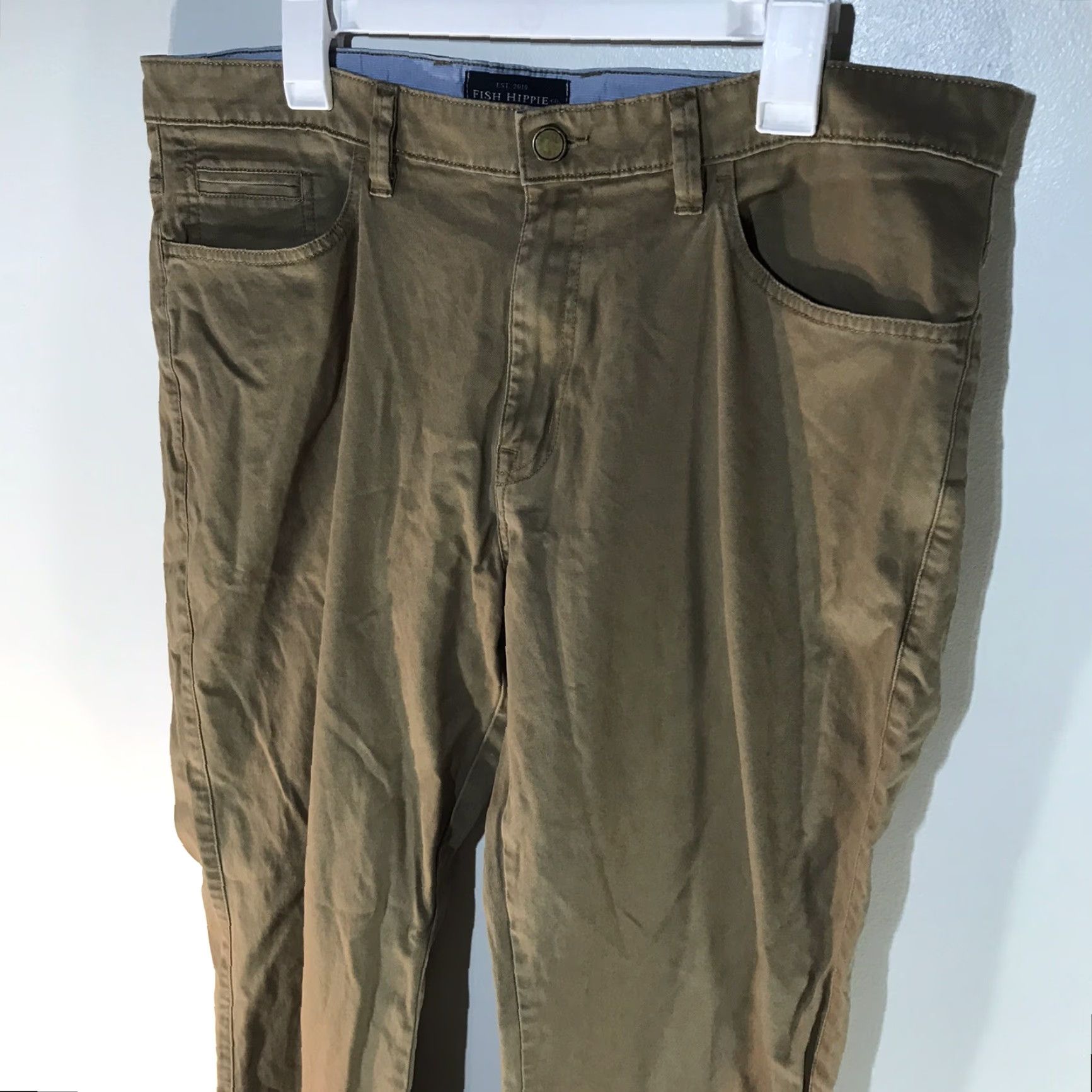 Vintage Fish Hippie Men's Tan Pima Cotton Chino Pants Size 38x34 Casual Travel Workwear Size US 38 / EU 54 - 2 Thumbnail