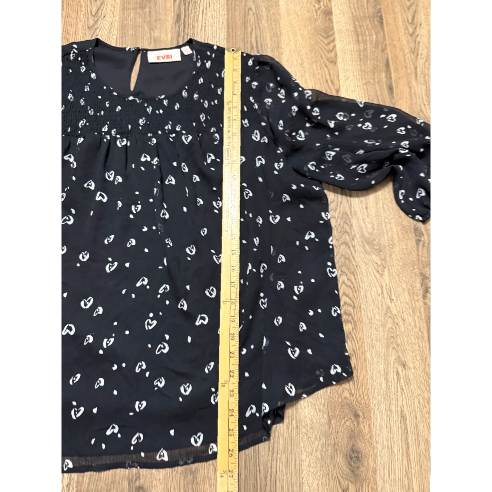 Vintage EVRI Blouse Women's Plus Size 1X Black White Heart Novelty Print Long Sleeve Size XL / US 12-14 / IT 48-50 - 7 Thumbnail