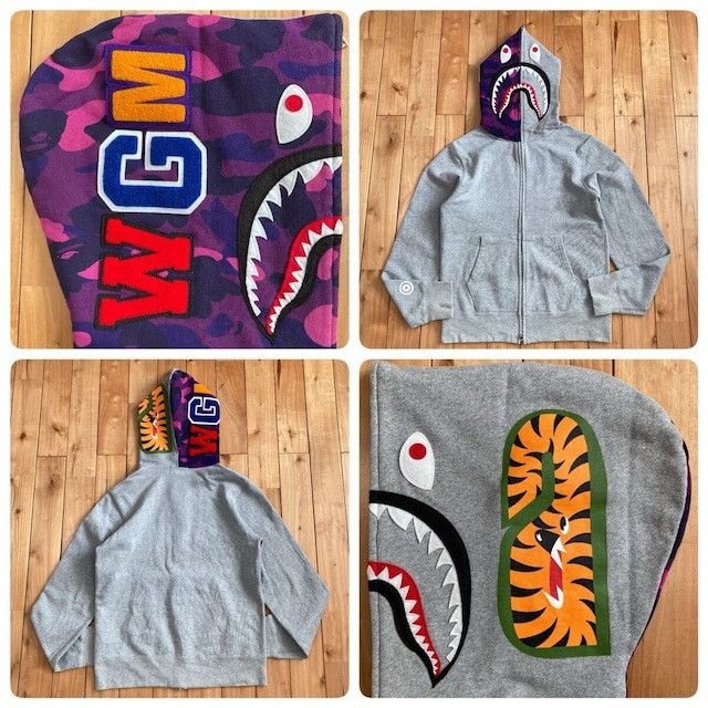 Bape BAPE Purple camo × Gray shark full zip hoodie a bathing ape Size US M / EU 48-50 / 2 - 1 Thumbnail