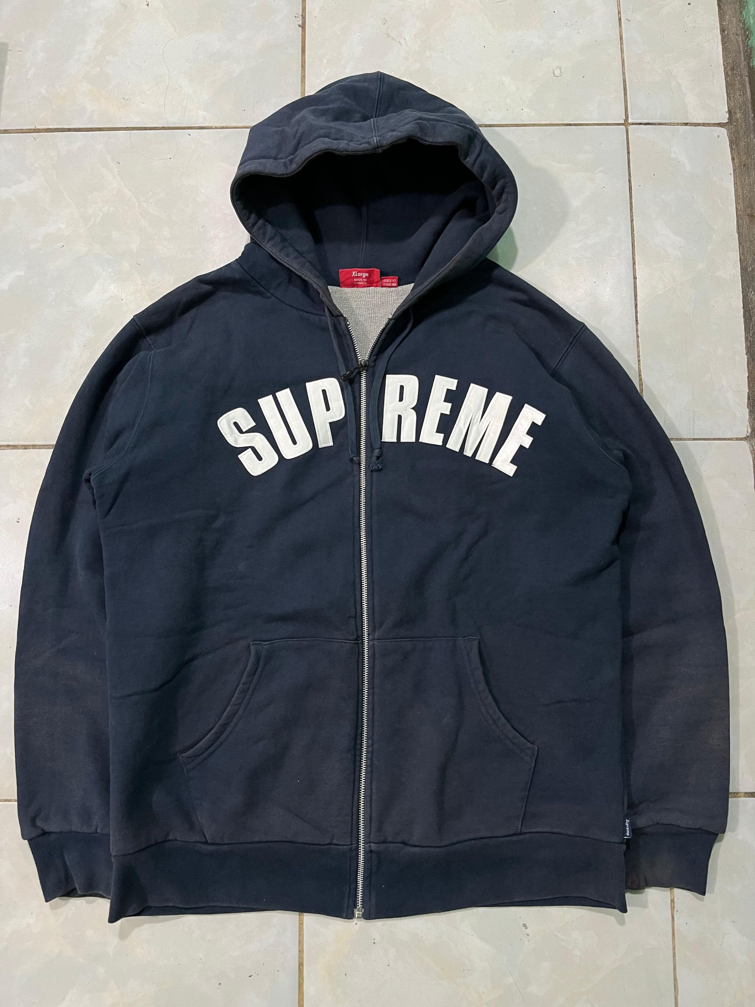 Supreme Supreme Navy Arch Logo Spell Out Thermal Zip Hoodie M