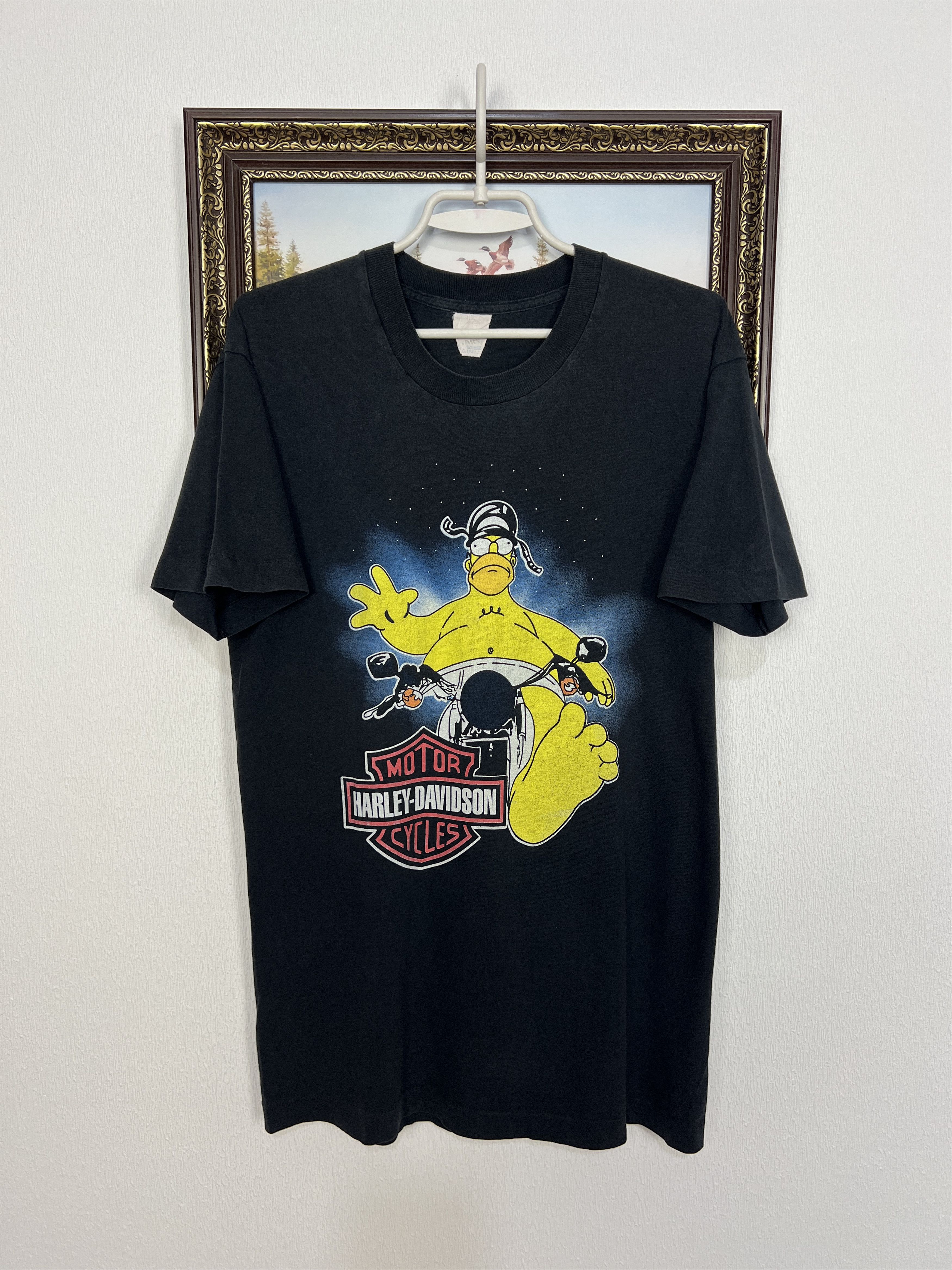 Harley Davidson Vintage 90's Homer Simpsons Over Print Tee Shirt Rare Size US M / EU 48-50 / 2 - 1 Thumbnail