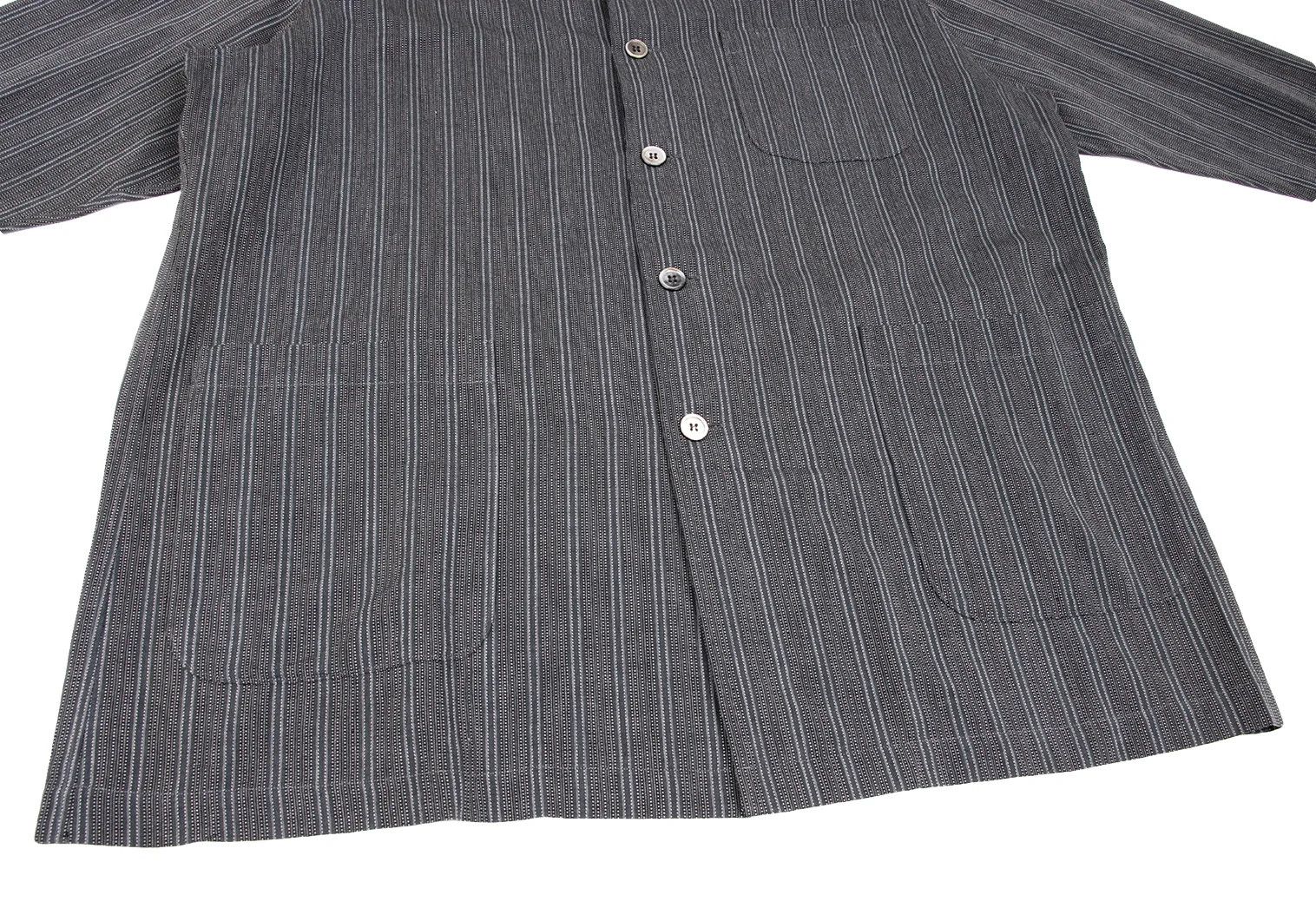 Jean Paul Gaultier Gray Stripe Patch Pocket Long Sleeve Open Collar Shirt M Size US M / EU 48-50 / 2 - 8 Thumbnail