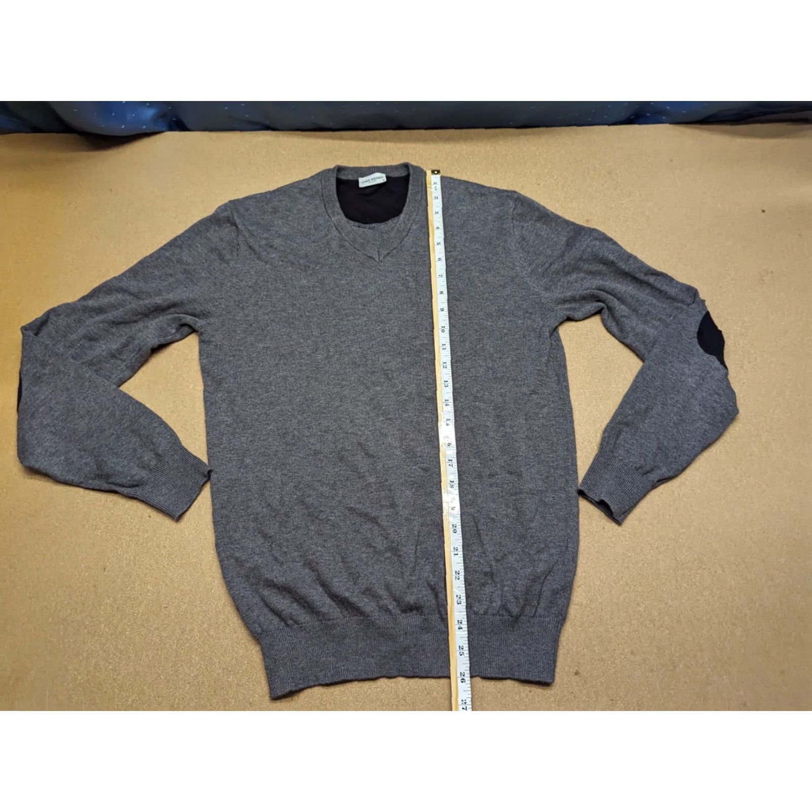 Vintage John Henric Mens Pullover Gray Small Elbow Patch Cotton Crewneck Knitted Size US S / EU 44-46 / 1 - 4 Thumbnail