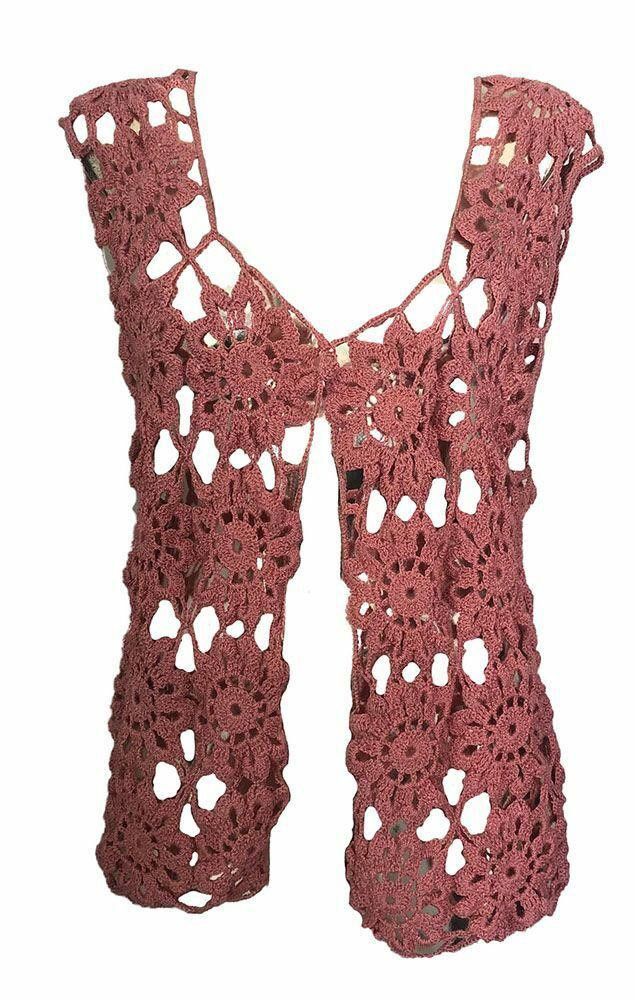 Designer New Pink Hand Made Waistcoat Crocheted Vest M Size M / US 6-8 / IT 42-44 - 1 Thumbnail