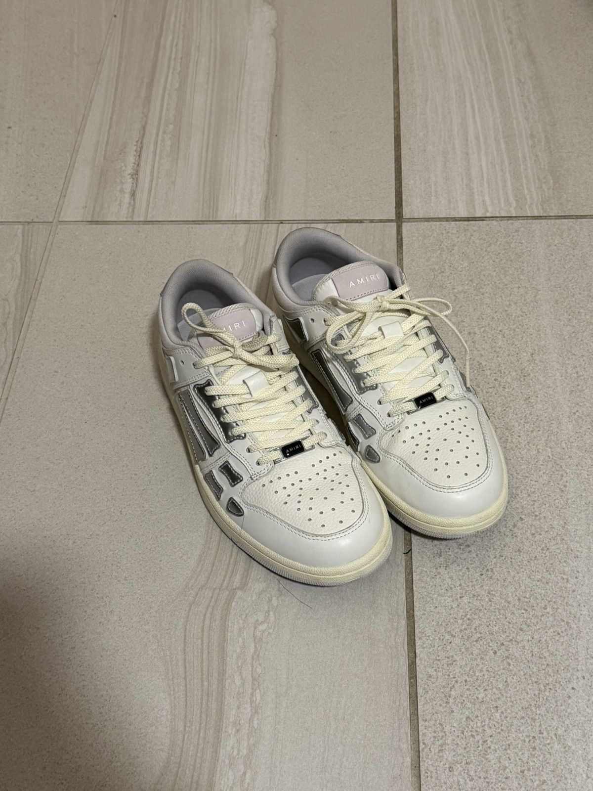 Amiri Amiri White & Silver Metallic Skel Top Sneakers Size US 7 / EU 40 - 5 Thumbnail