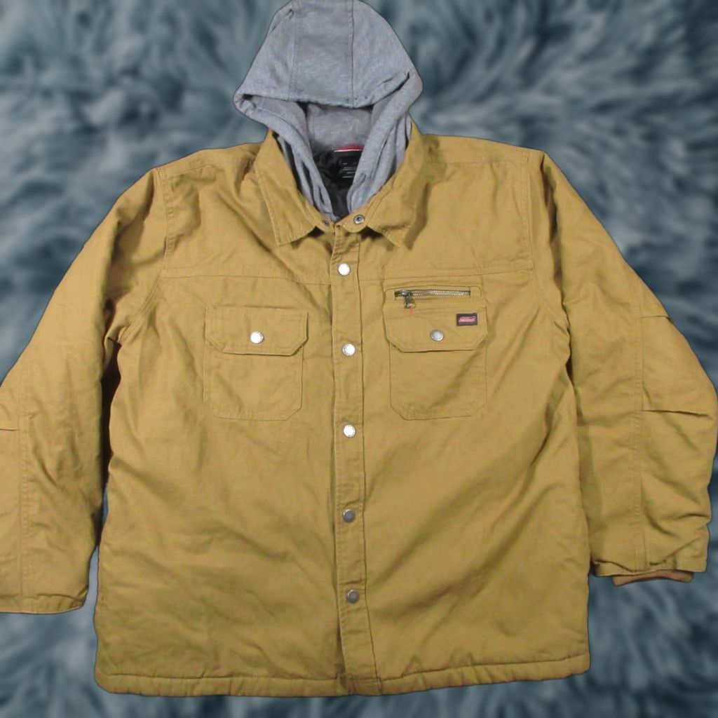 Dickies Dickies Jacket Mens 2XL Hooded Canvas Insulated Work Coat Brown Zip Snap Full Zip Pockets Size US XXL / EU 58 / 5 - 1 Thumbnail