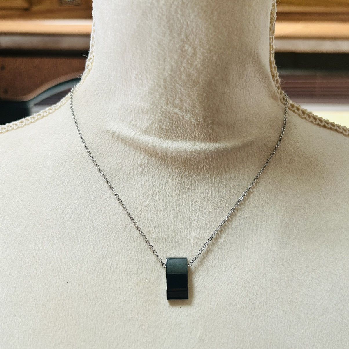 Handmade Genuine hematite slider pendant on chain necklace Size ONE SIZE - 2 Thumbnail