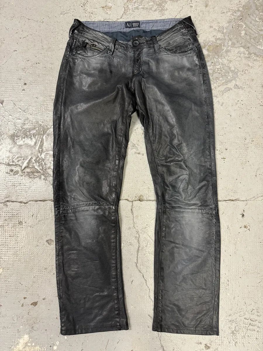 Armani × Designer × Vintage 2000s Armani Navy Lamb Leather Slim Pants Size US 30 / EU 46 - 1 Thumbnail