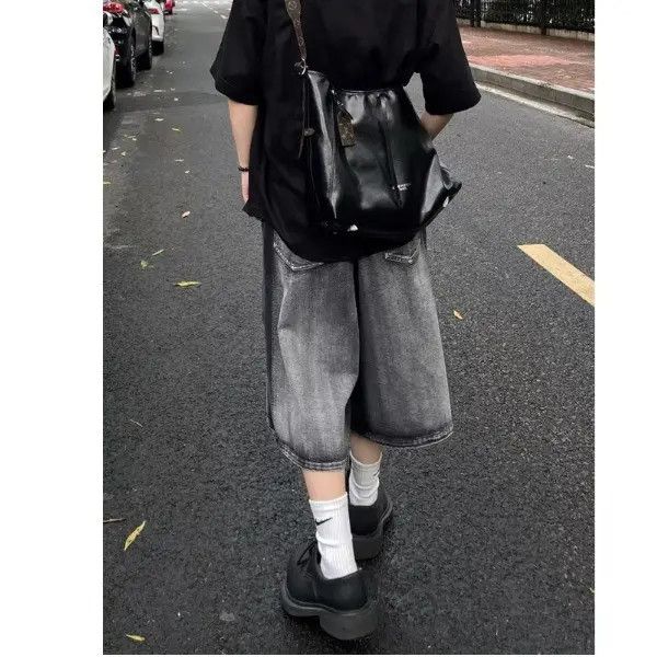 Japanese Brand × Jean Retro loose straight leg wide leg denim shorts Size US 32 / EU 48 - 3 Thumbnail
