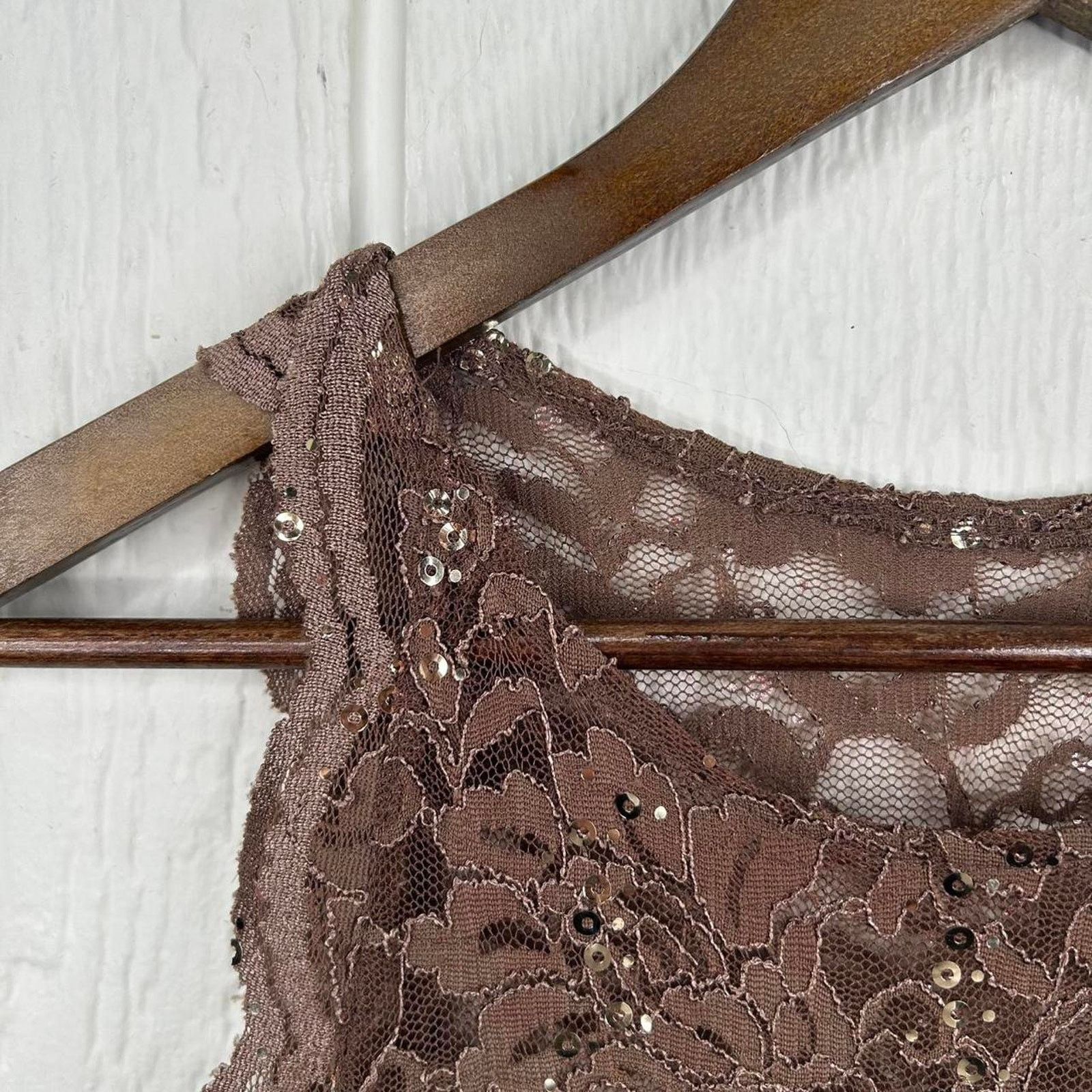 Boston Proper Vintage 90’s Brown Sparkly Lace Halter Going Out Top Small Size S / US 4 / IT 40 - 5 Thumbnail