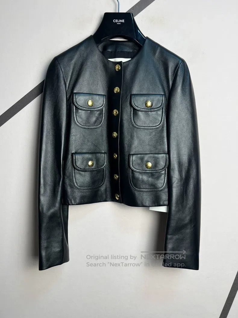 Celine Celine Four-pocket Leather Triumph Gate Gold Buckle Jacket Size XXS / US 00 / IT 34 - 1 Thumbnail