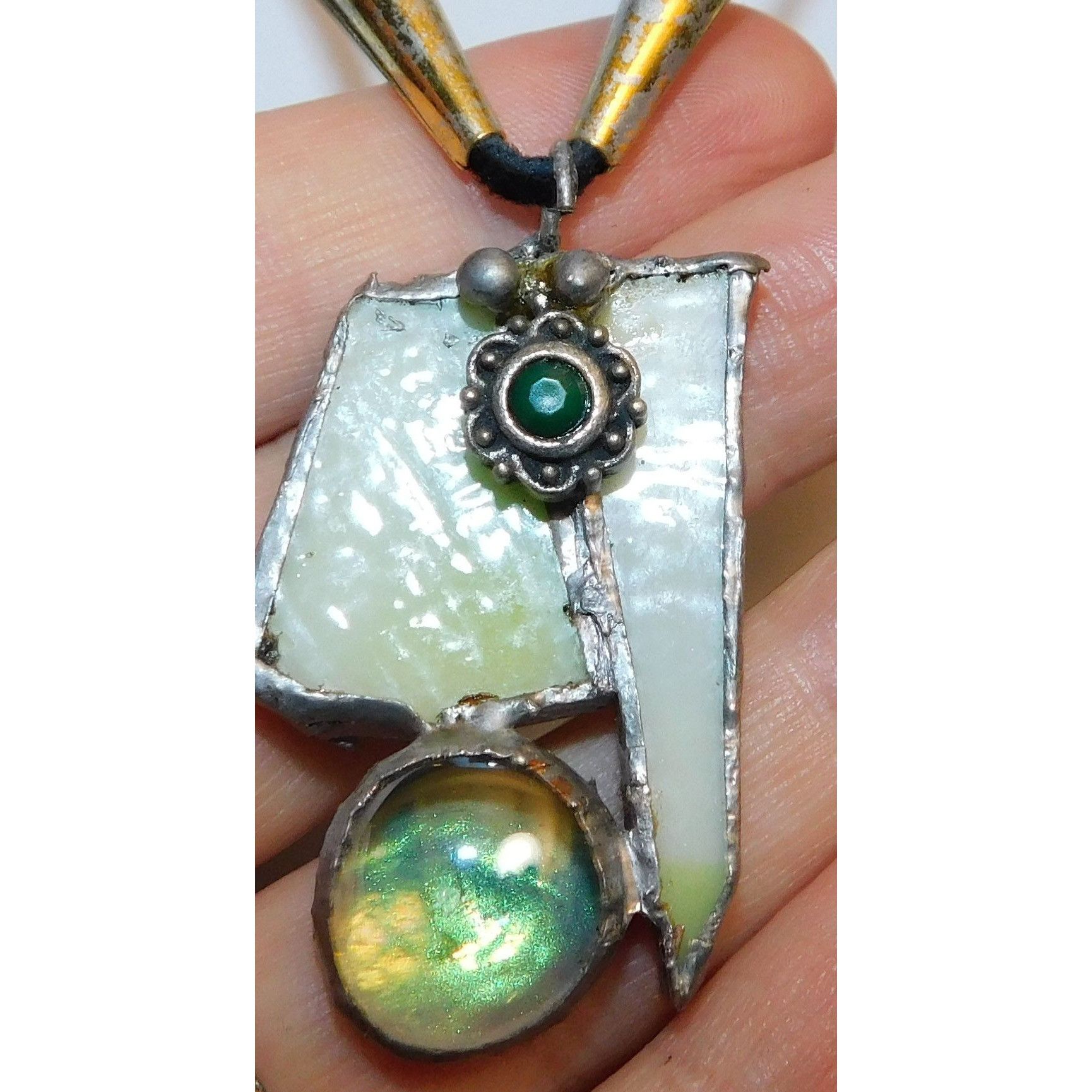 Handmade Handmade Abstract Green Stained Glass Pendant Necklace Size ONE SIZE - 1 Thumbnail