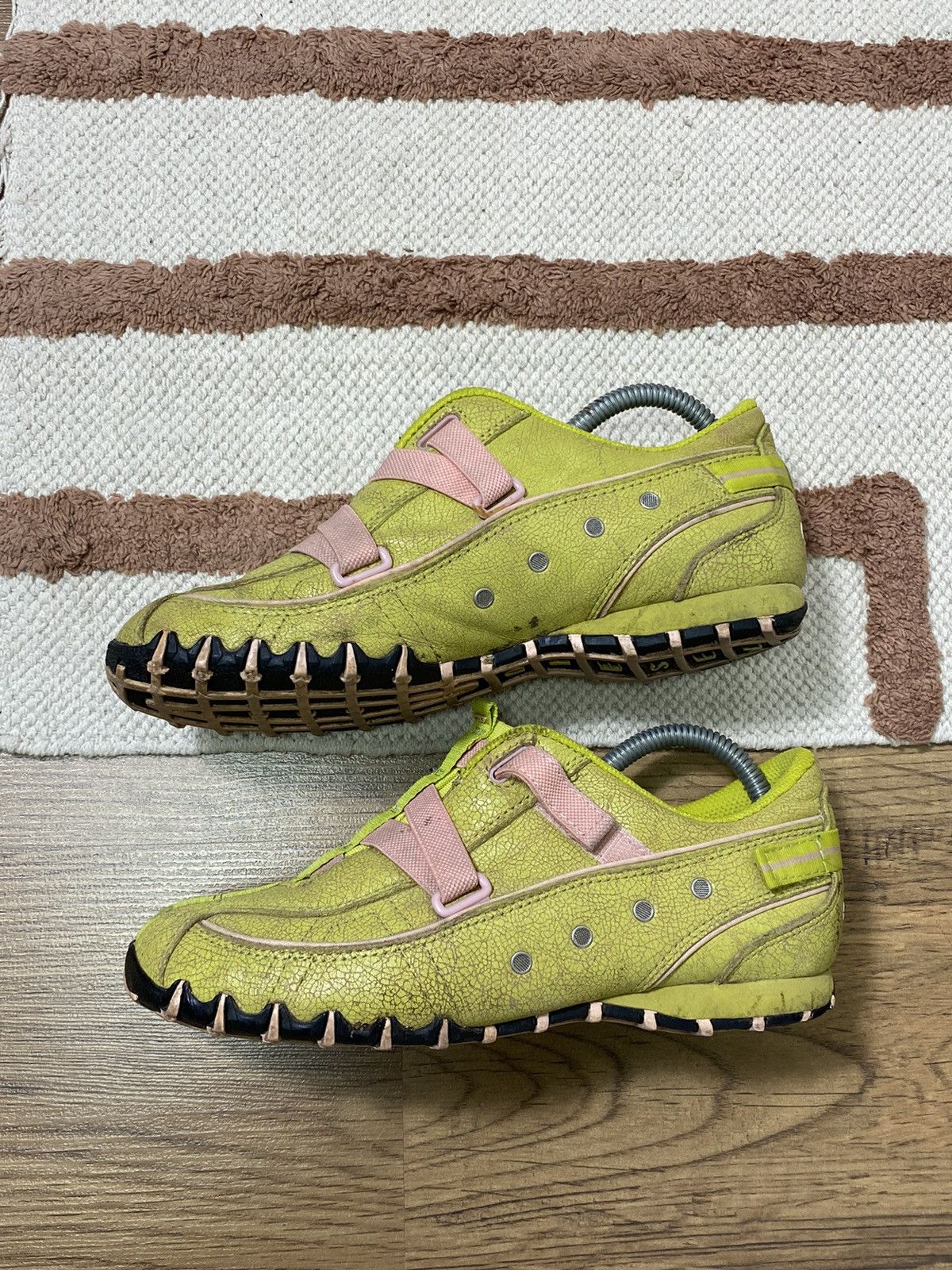 image of Diesel Leather Active Strap Y2K Shoes in Green Pink, Women's (Size 7)