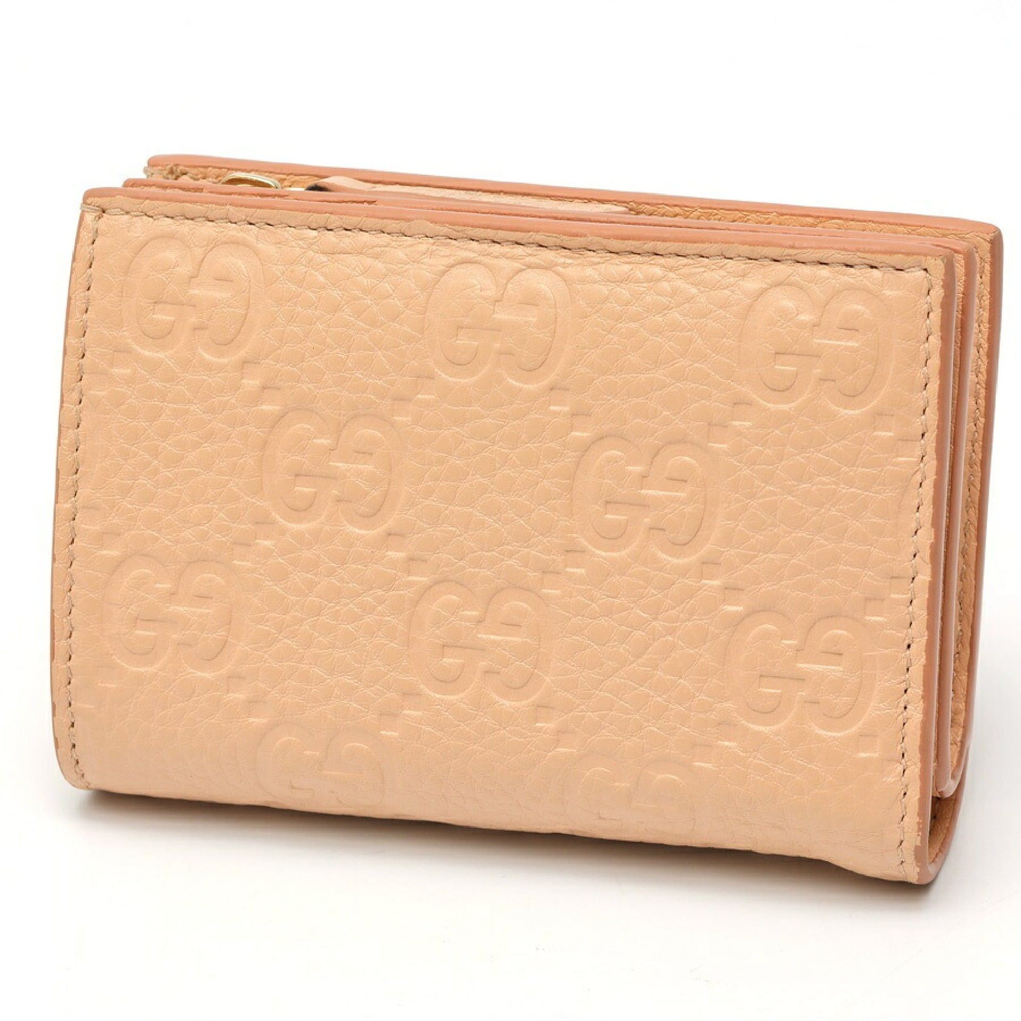 Gucci Gucci GG Emblem Medium Wallet 815874 Grain Leather Pink Beige S-159654 Size ONE SIZE - 1 Thumbnail