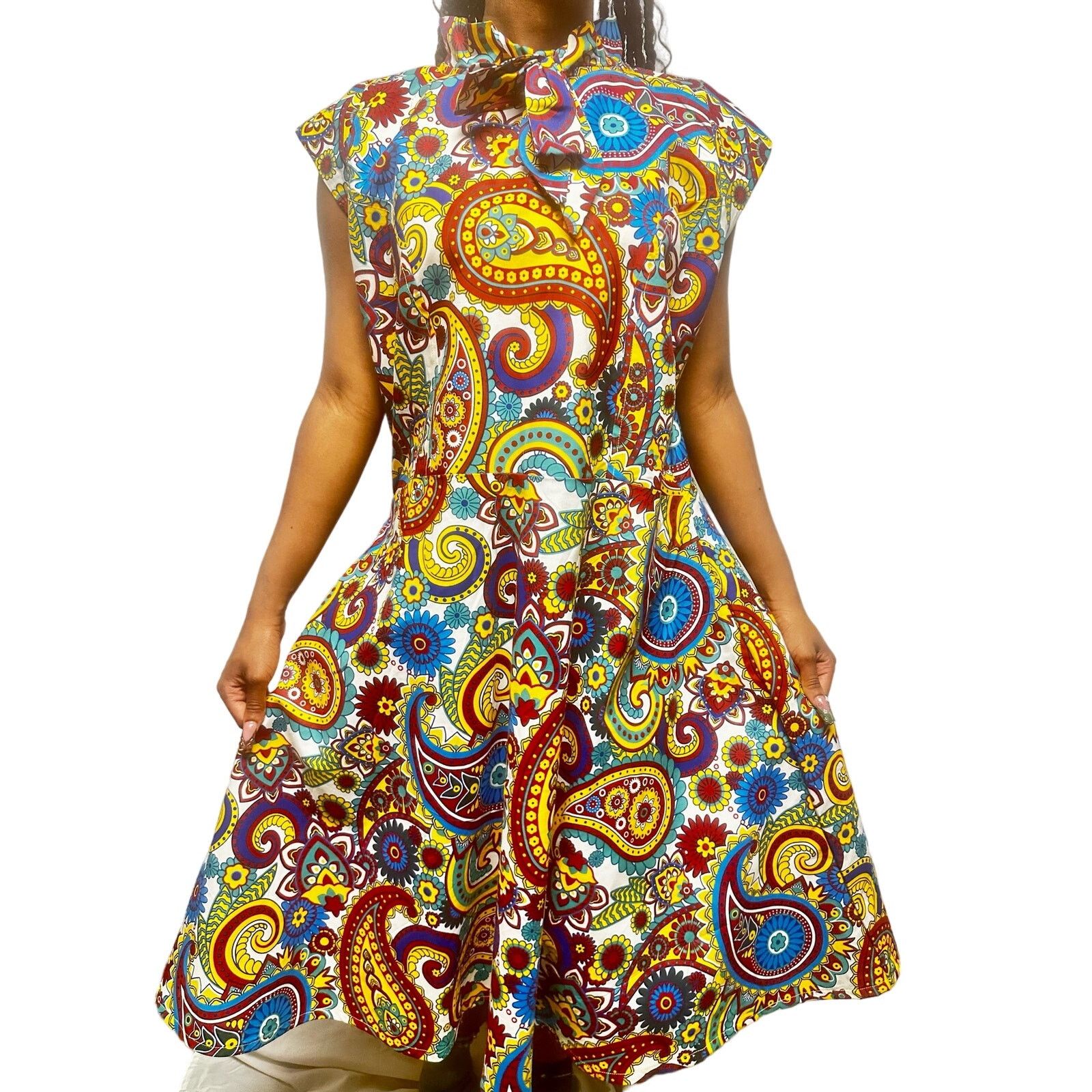 Other Multicolored African paisley print flowy midi dress w bowtie Size XXL / US 16-18 / IT 52-54 - 1 Thumbnail