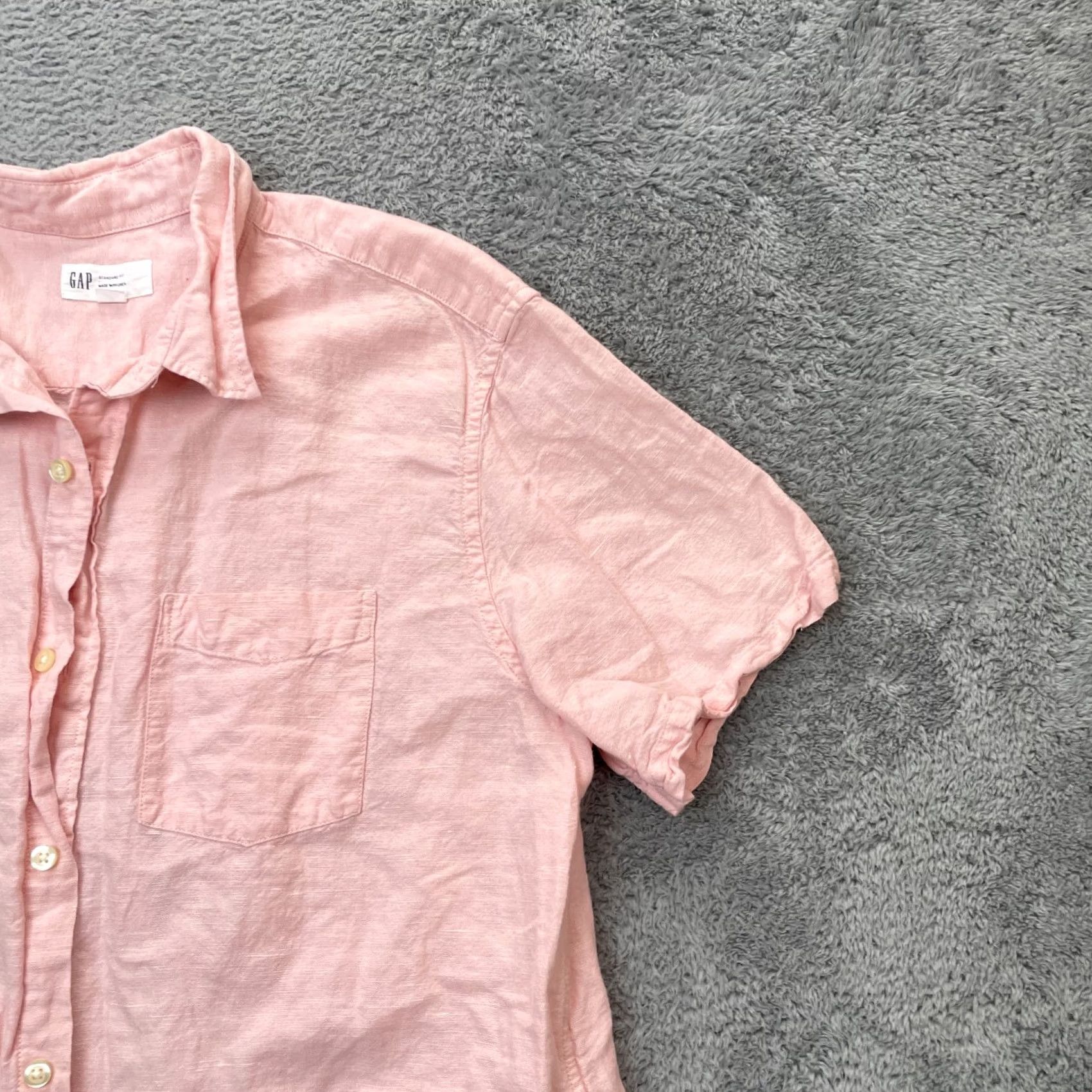 Gap Gap Shirt Mens Large Pink Linen Button Up Short Sleeve Collared Knit? Size US L / EU 52-54 / 3 - 4 Thumbnail