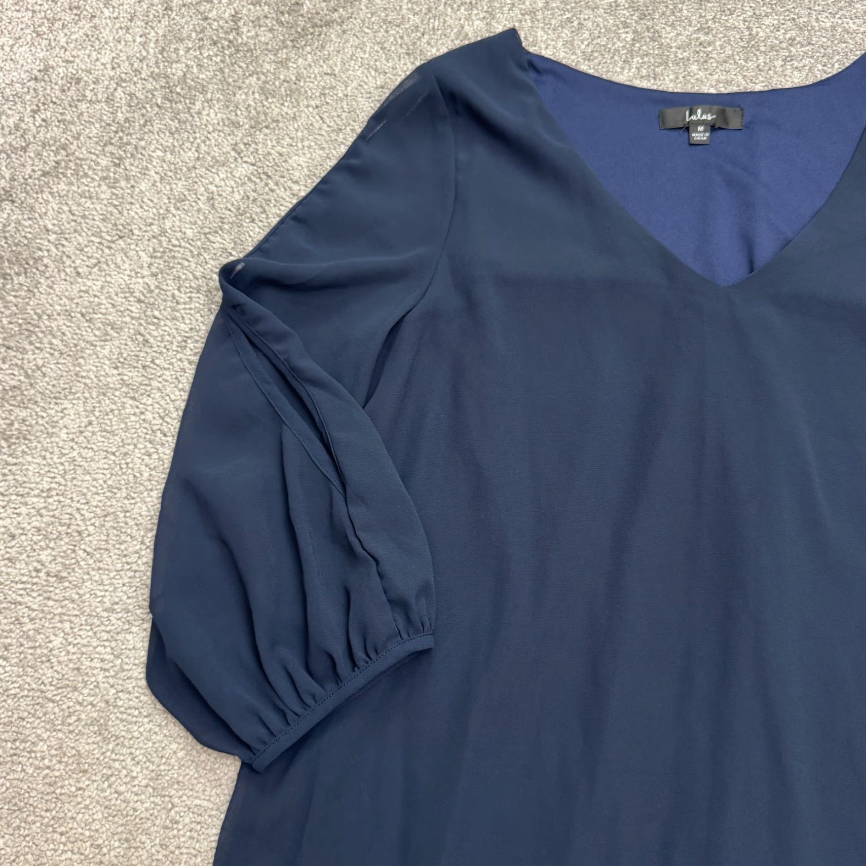 Lulus Lulus Shifting Dears Cold Shoulder Shift Dress womens Medium Navy Blue V-Neck Size M / US 6-8 / IT 42-44 - 3 Thumbnail