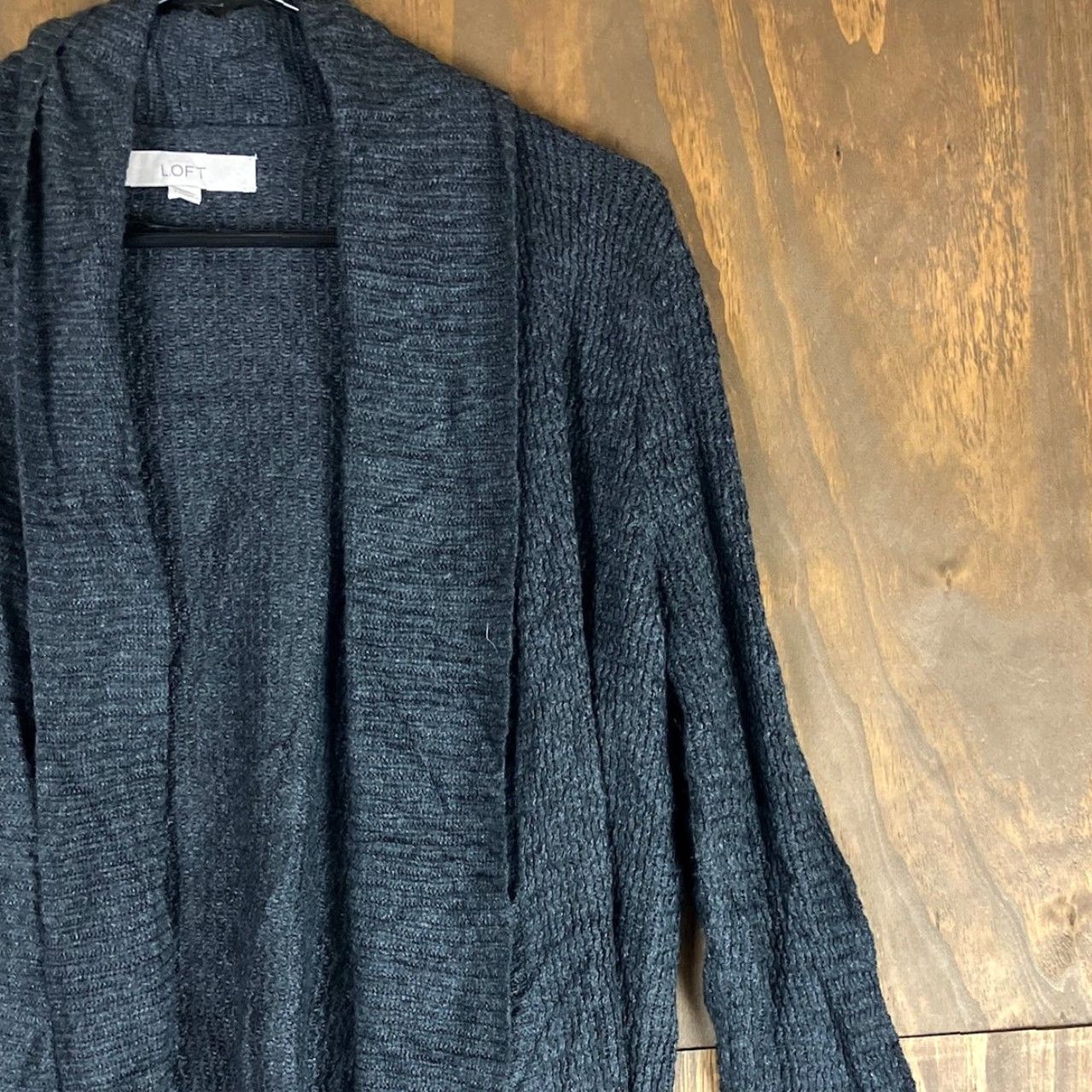 Loft LOFT Ann Taylor Cardigan Sweater Open Front Camel Hair Blend L Women Charcoal Black Knit Cotton Rayon Relaxed Size L / US 10 / IT 46 - 5 Thumbnail