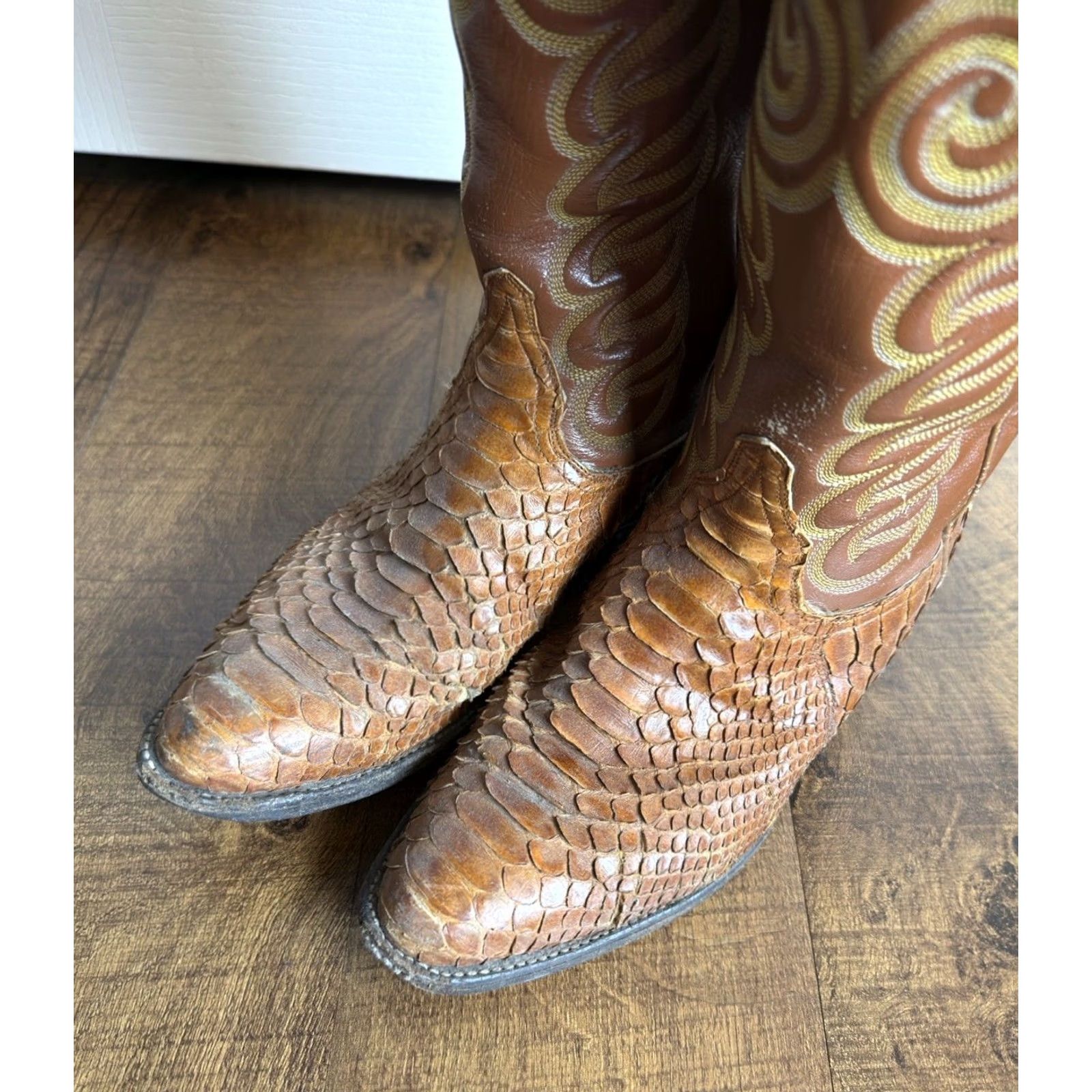 Tony Lama VINTAGE Tony Lama 8113 Exotic Python Brown Label Men's Size 8.5D Cowboy Boots - READ Size US 9 / EU 42 - 4 Thumbnail