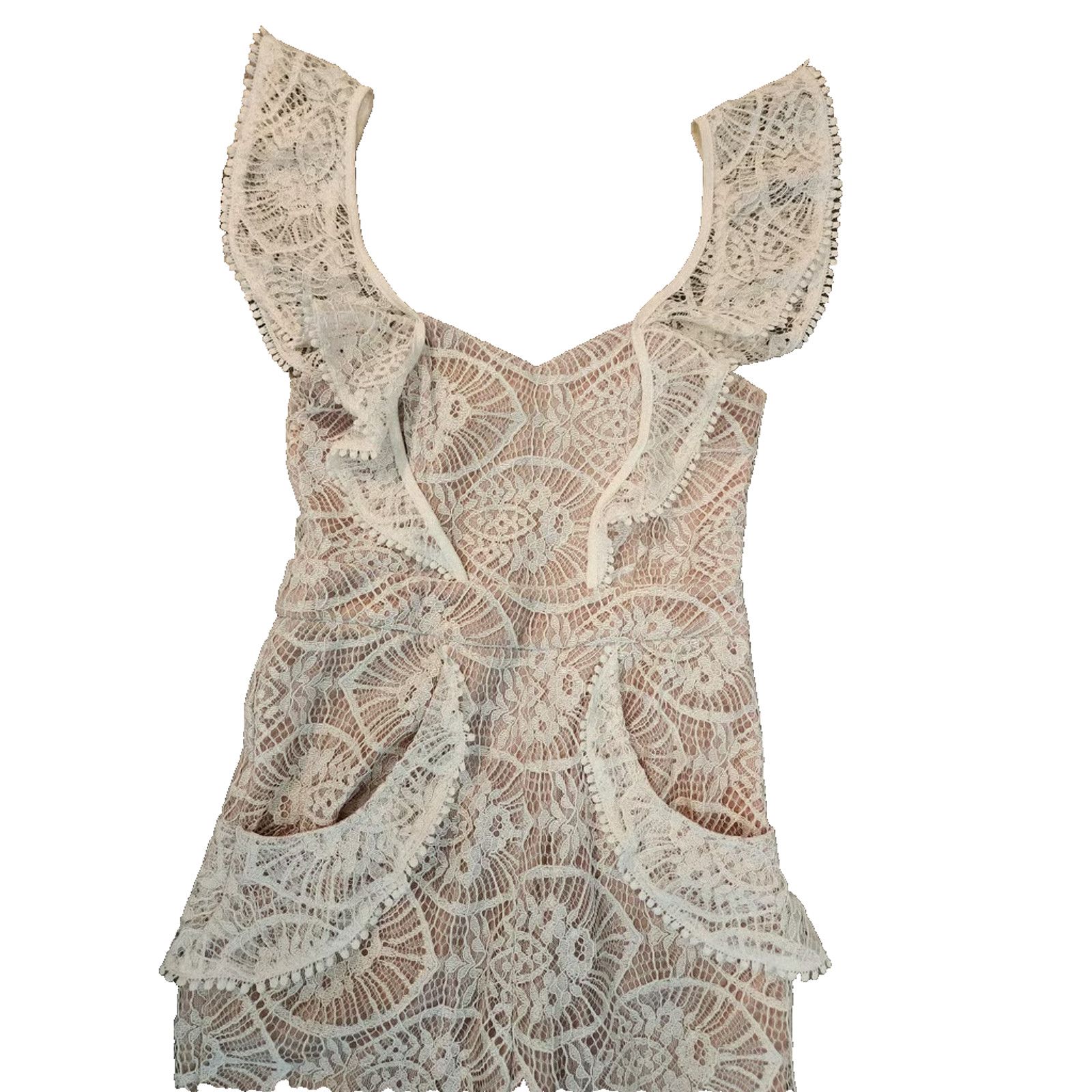 Other ALPHA & OMEGA - CREAM IVORY ALL LACE FLARE LEG JUMPSUIT SZ M Size 28" / US 6 / IT 42 - 4 Thumbnail