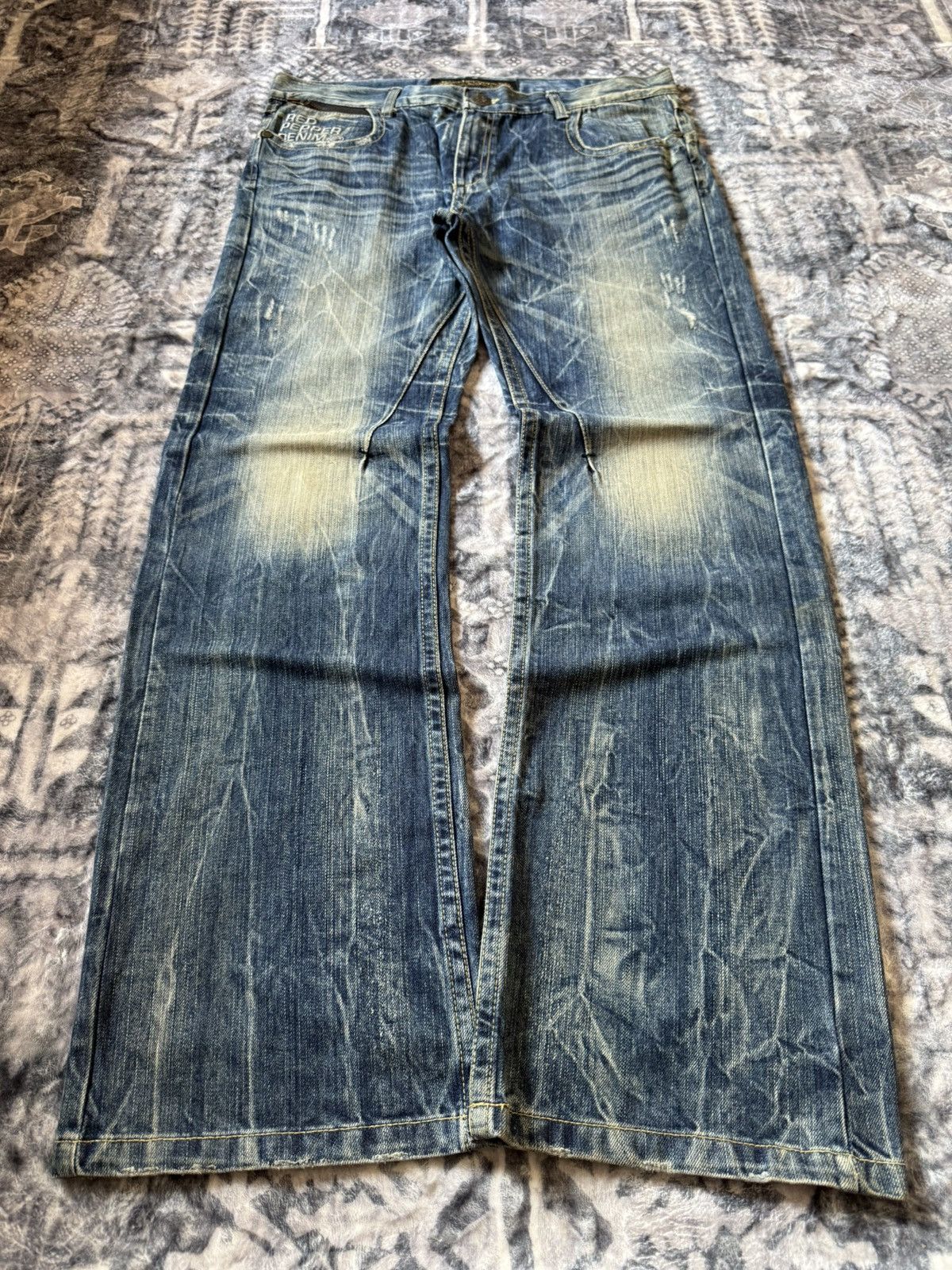 If Six Was Nine Red Peper Japan Faded Wrinkle Wash Flared Wide Leg Jeans Size US 36 / EU 52 - 1 Thumbnail