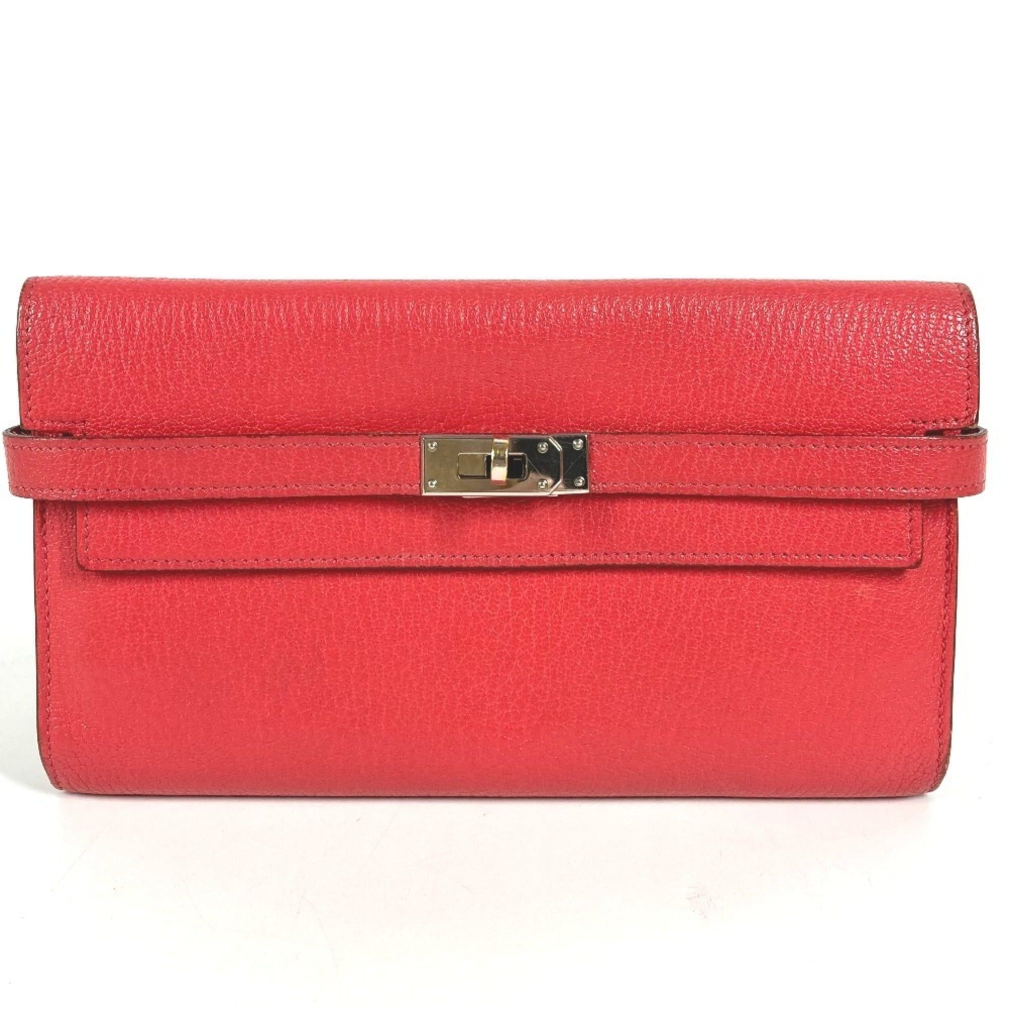 Hermes HERMES Kelly Wallet Long Wallet, Chevre Leather, Women's, Red Size ONE SIZE - 1 Thumbnail