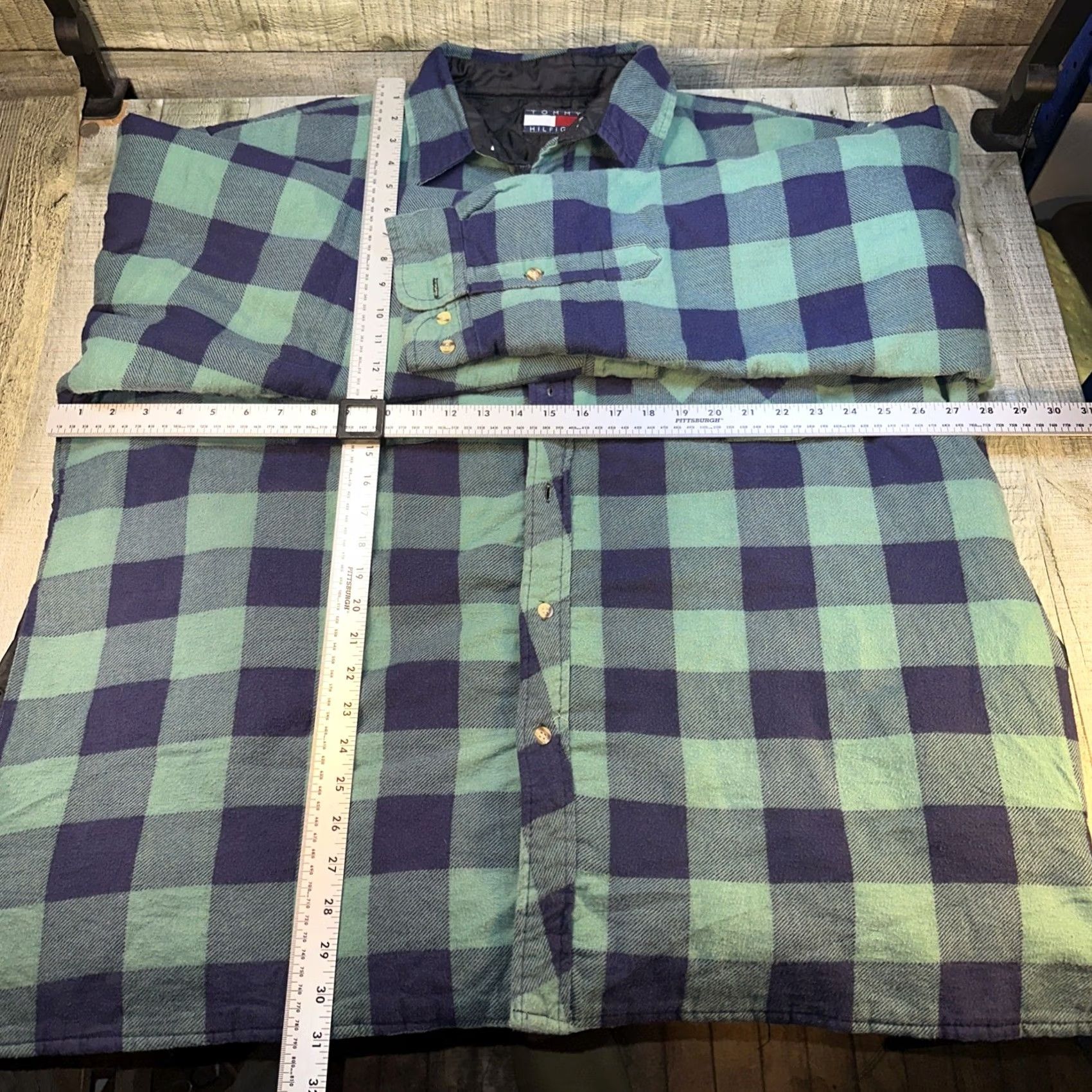 Tommy Hilfiger VINTAGE Tommy Hilfiger Flannel Shirt 3XL Green Long Sleeve Lined Stitch Logo Men 1990s Size US XXL / EU 58 / 5 - 5 Thumbnail