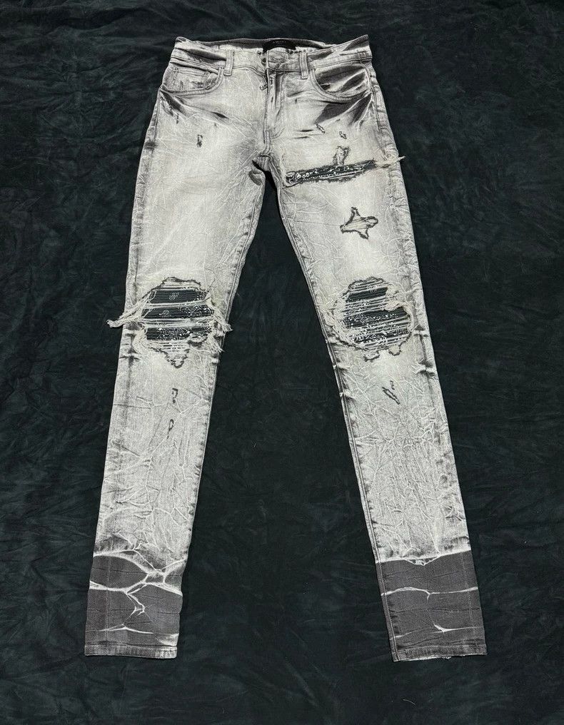 Amiri Amiri Snow-washed grayish-white lightning pattern patchwor Size US 30 / EU 46 - 1 Thumbnail