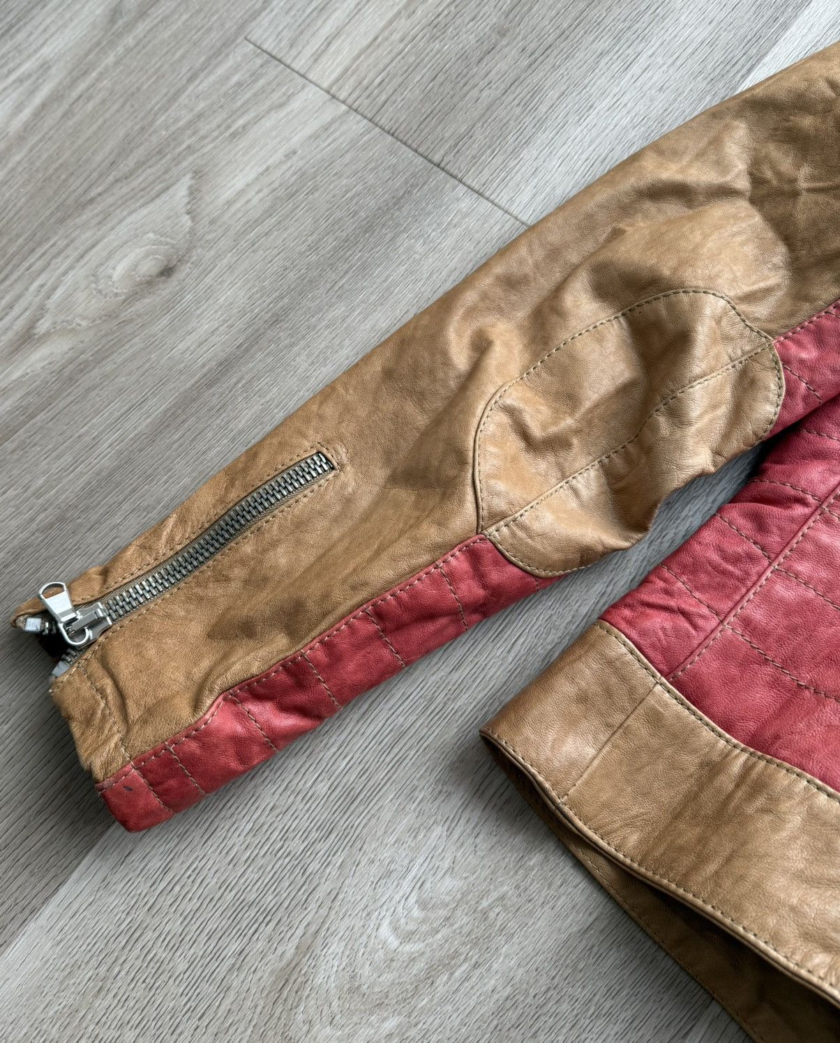 Vintage Leonardo Brown/ Red Leather Biker Jacket Size XS / US 0-2 / IT 36-38 - 14 Thumbnail