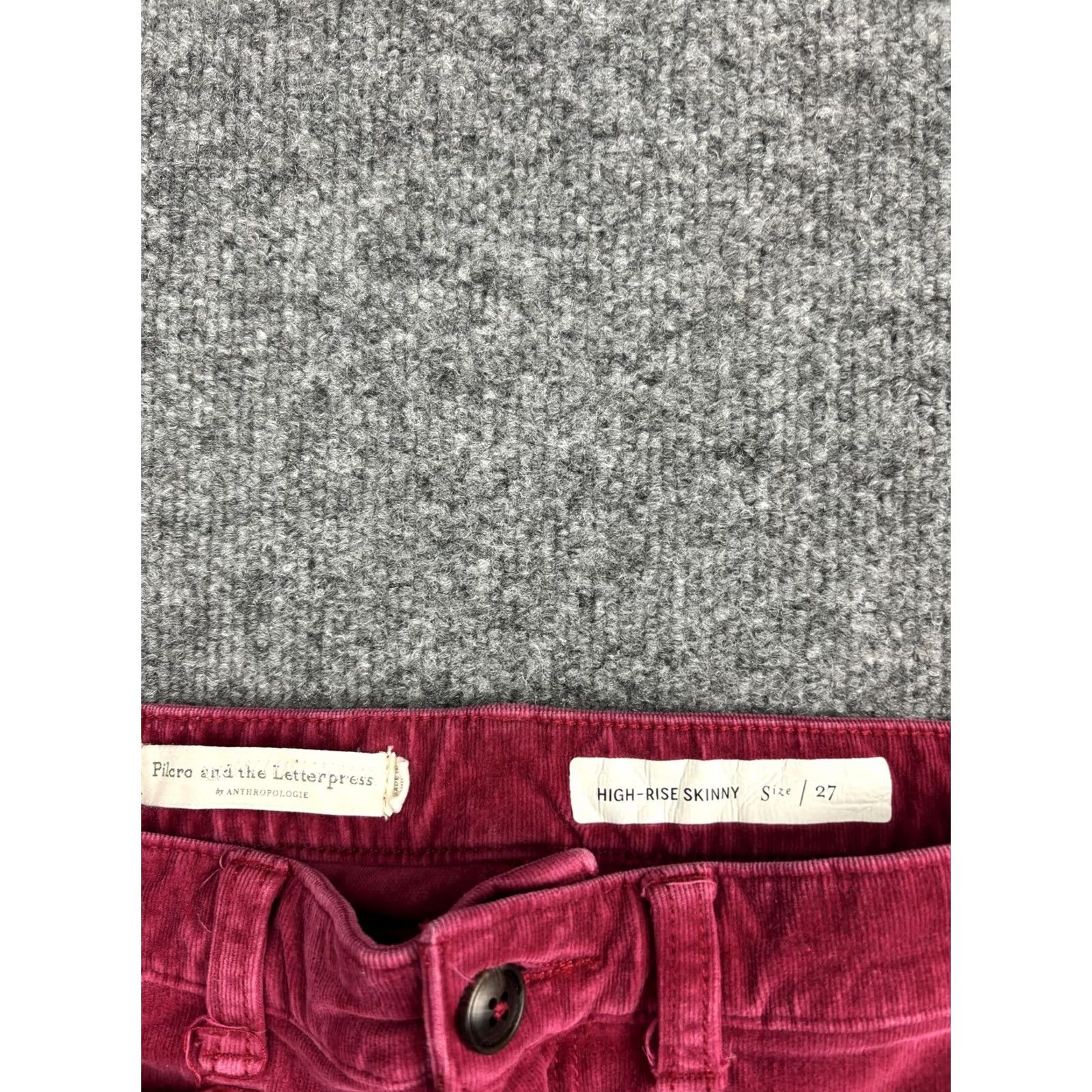 Vintage Pilcro And The Letterpress Womens 27 Red Corduroy High Rise Skinny Ankle Pants Size 27" / US 4 / IT 40 - 2 Thumbnail